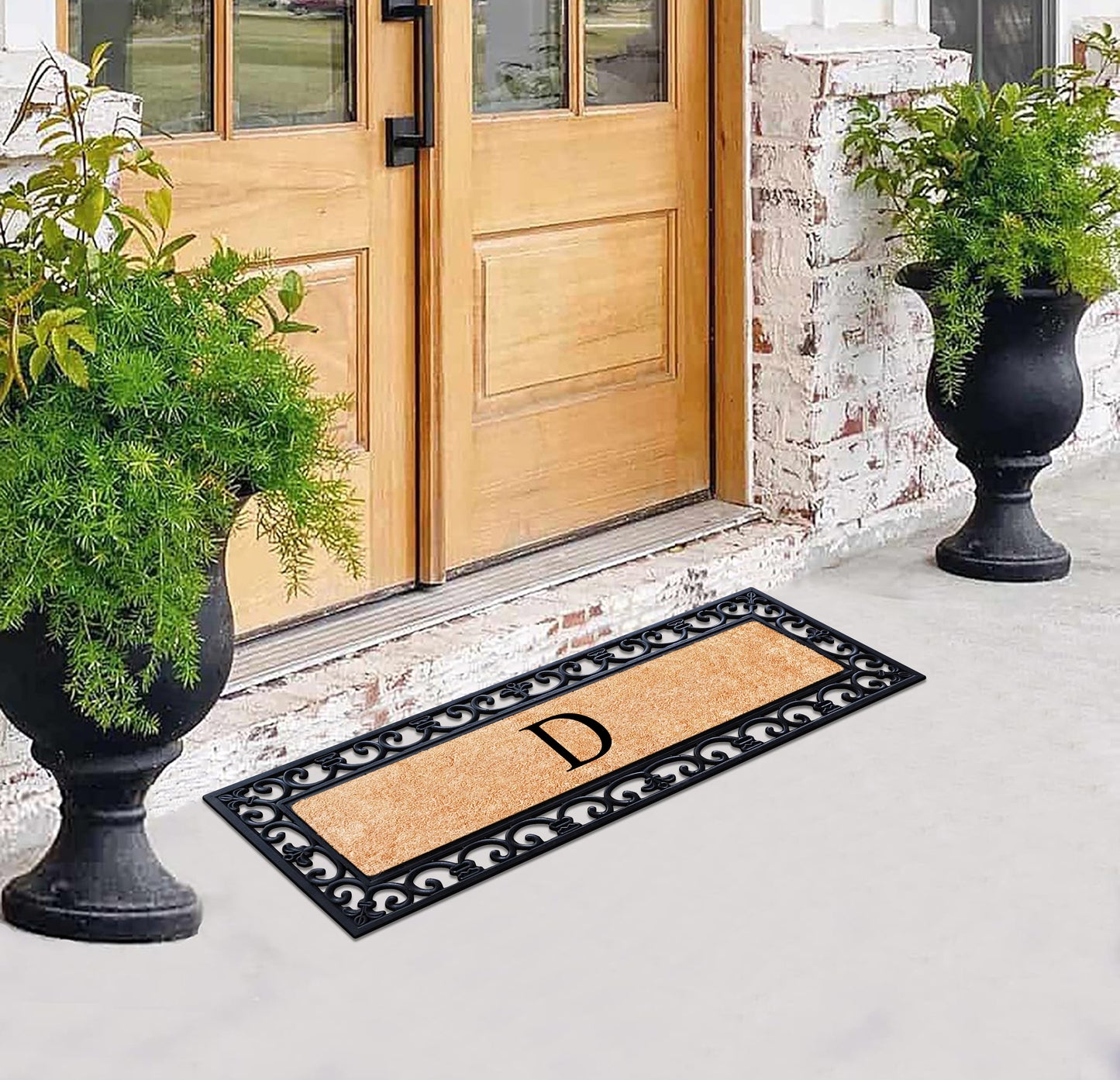 A1HC Rubber Coir Doormat For Outdoor Entrance, Anti-Shed Treated Front Door Mat 18x48, Monogrammed
