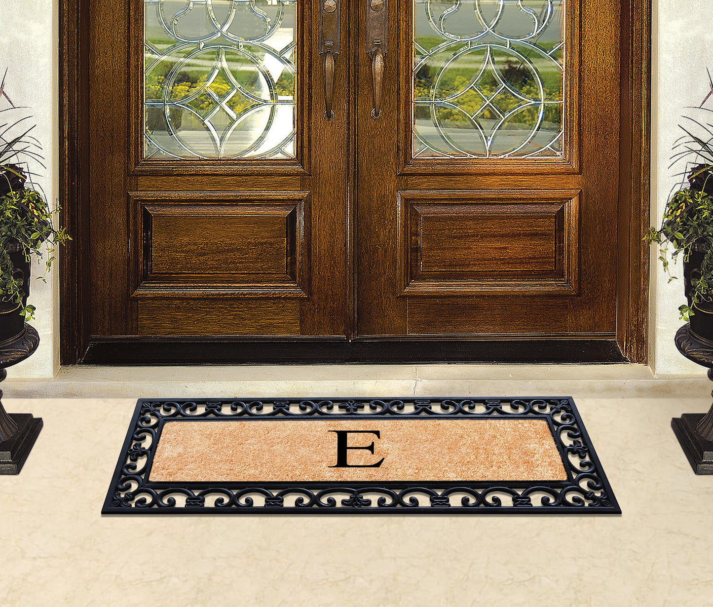 A1HC Rubber Coir Doormat For Outdoor Entrance, Anti-Shed Treated Front Door Mat 18x48, Monogrammed