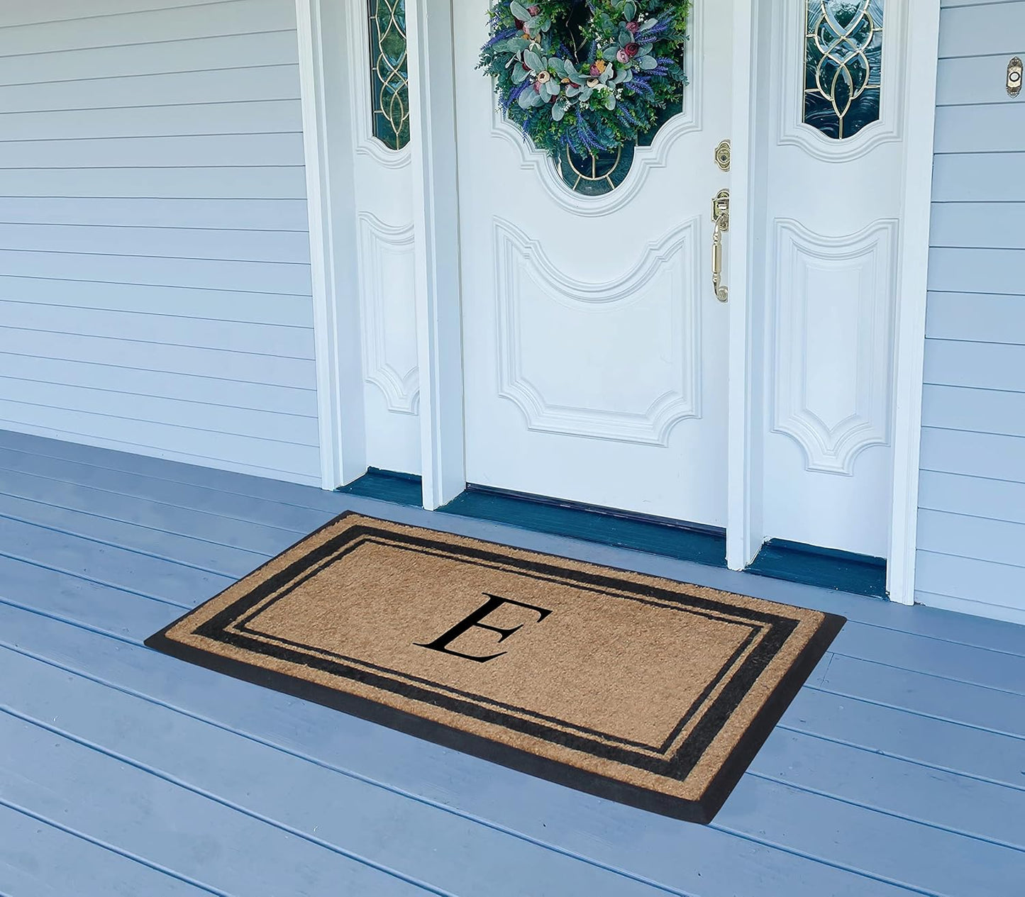 A1HC Natural Rubber Coir Outdoor Doormat 24x48 Monogrammed Anti-Shed Treated Durable Front Door Mat