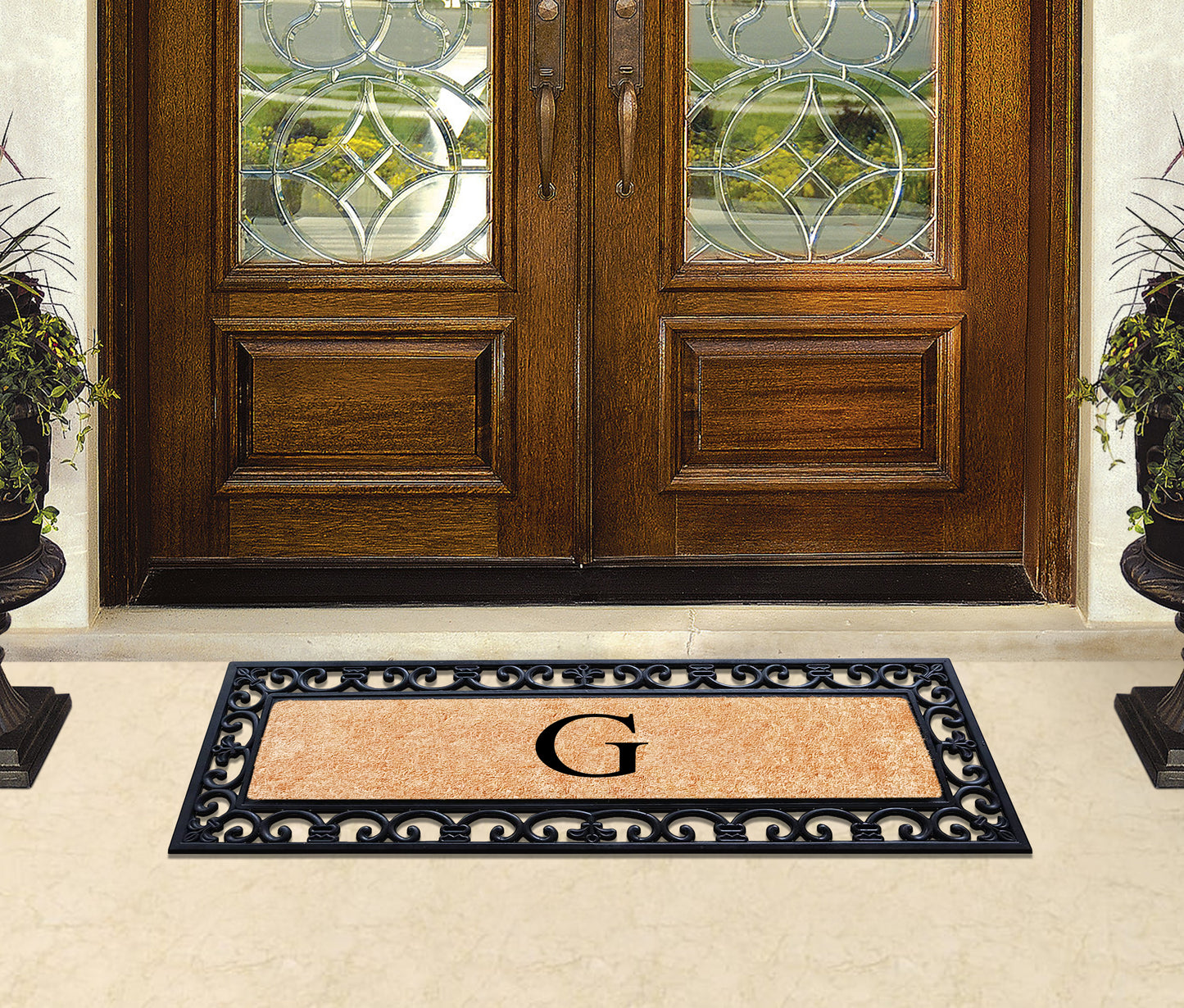 A1HC Rubber Coir Doormat For Outdoor Entrance, Anti-Shed Treated Front Door Mat 18x48, Monogrammed
