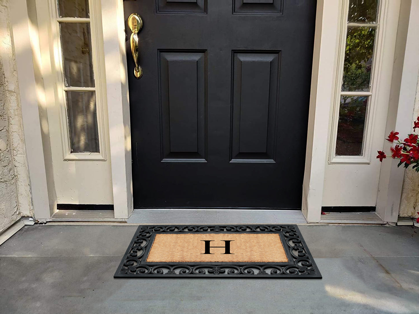 A1HC Natural Rubber & Coir 18x30, Monogrammed Doormat For Outdoor Entrance, Anti-Shed Treated Mat