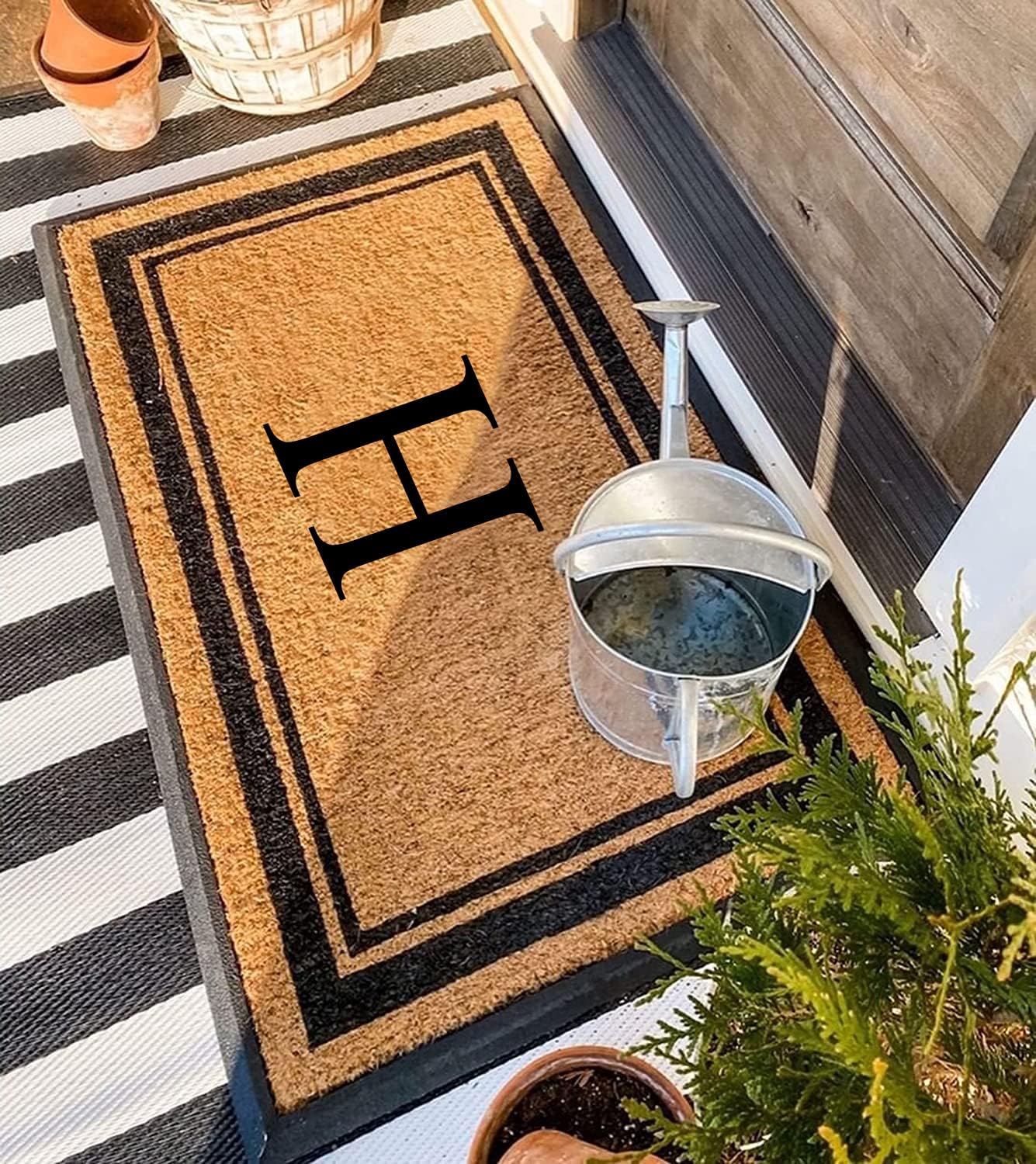 A1HC Natural Rubber Coir Outdoor Doormat 24x48 Monogrammed Anti-Shed Treated Durable Front Door Mat