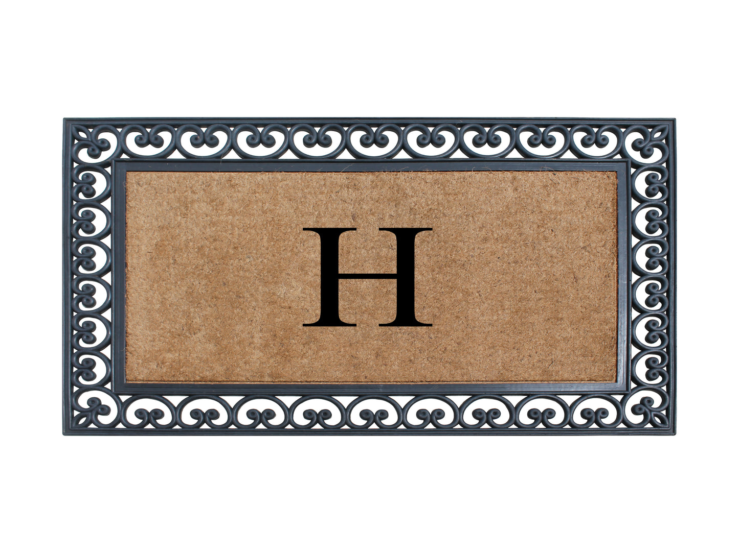 A1HC Natural Rubber & Coir 30x48, Monogrammed Doormat For Outdoor Entrance, Anti-Shed Treated Mat