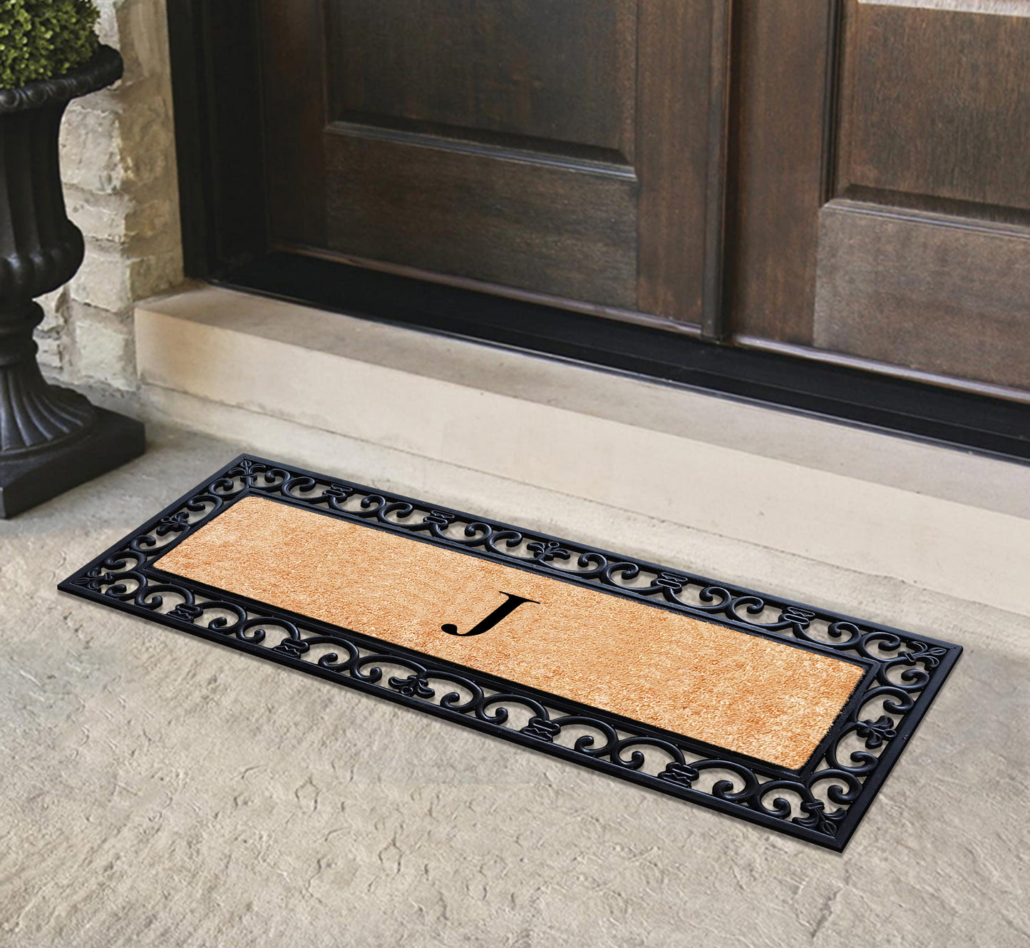 A1HC Rubber Coir Doormat For Outdoor Entrance, Anti-Shed Treated Front Door Mat 18x48, Monogrammed