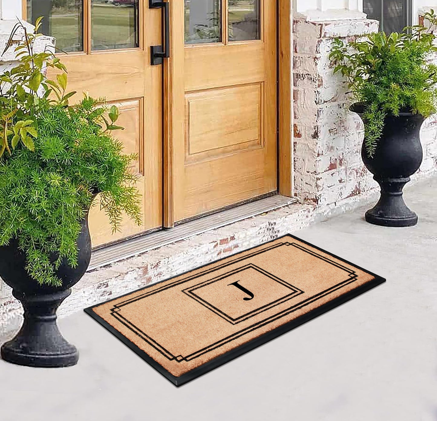 A1HC Natural Coir Monogrammed Heavy Duty Entrance Door Mat 24X48, Anti-Shed Treated Durable Doormat