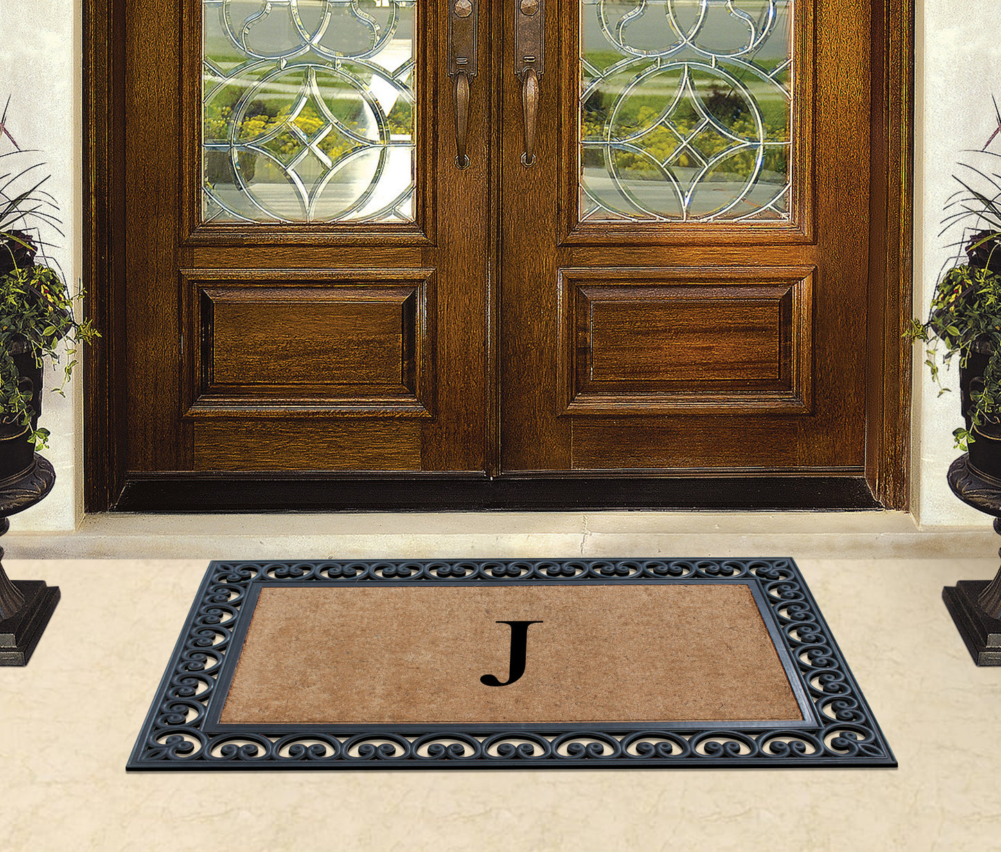 A1HC Natural Rubber & Coir 30x48, Monogrammed Doormat For Outdoor Entrance, Anti-Shed Treated Mat