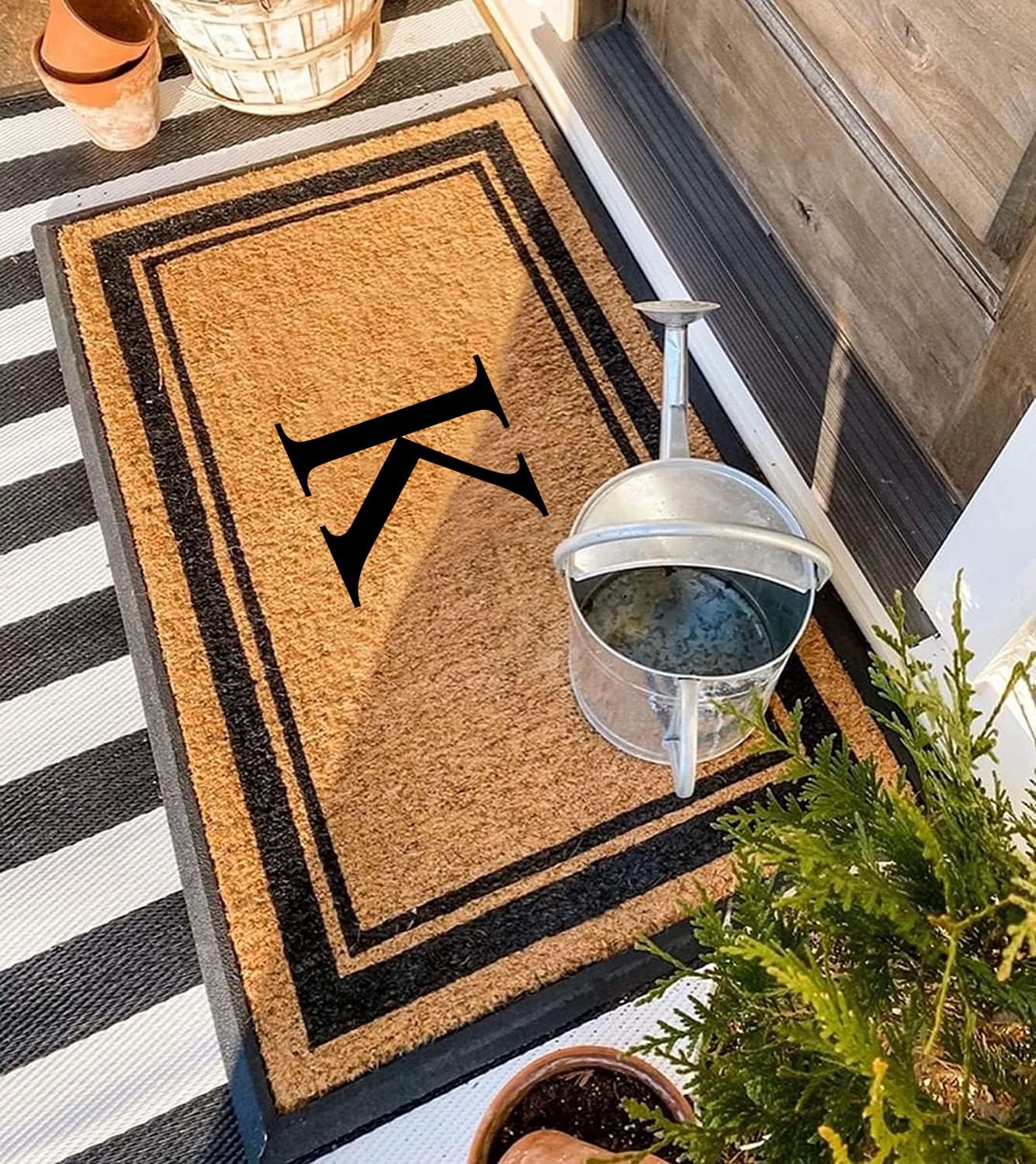 A1HC Natural Rubber Coir Outdoor Doormat 24x48 Monogrammed Anti-Shed Treated Durable Front Door Mat