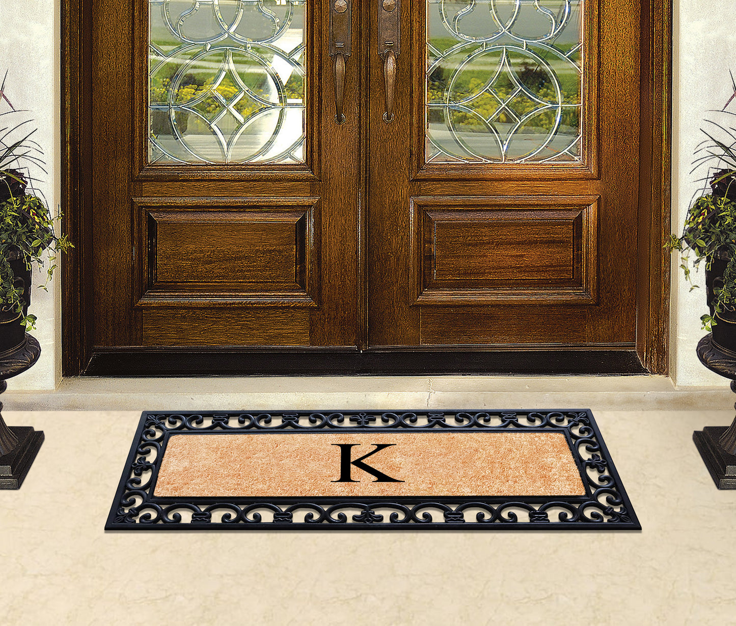 A1HC Rubber Coir Doormat For Outdoor Entrance, Anti-Shed Treated Front Door Mat 18x48, Monogrammed