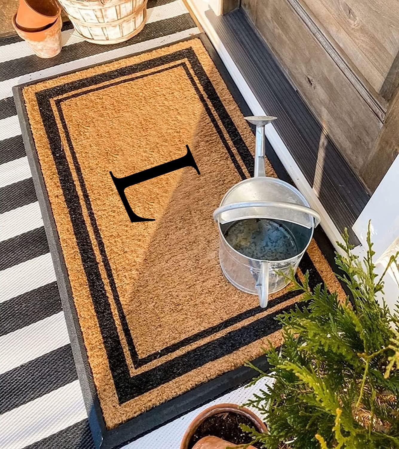 A1HC Natural Rubber Coir Outdoor Doormat 24x48 Monogrammed Anti-Shed Treated Durable Front Door Mat