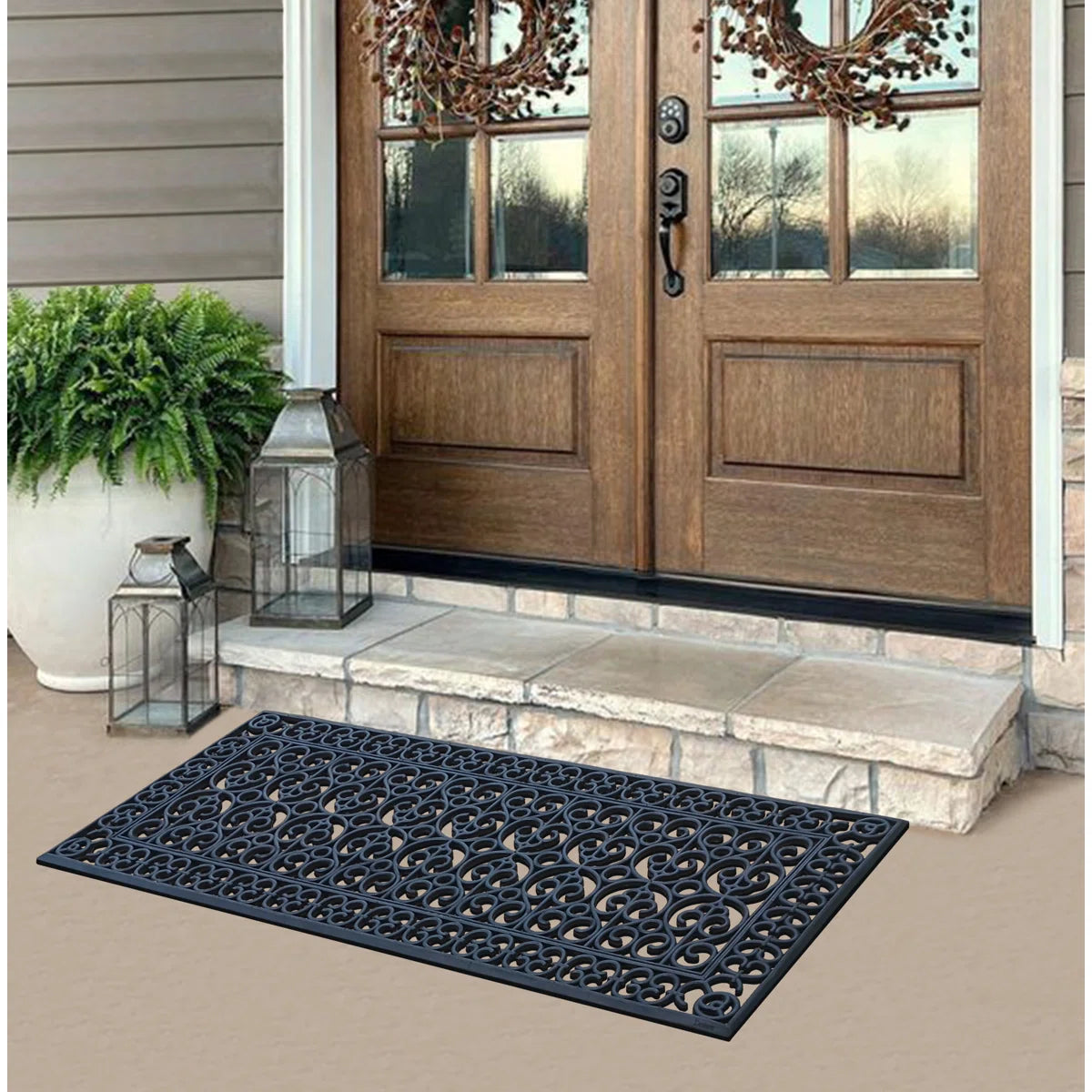 A1HC Large Outdoor Floor Door Mat, 24"X57", Natural Rubber Grill Drainable Design & Anti Fatigue Doormat
