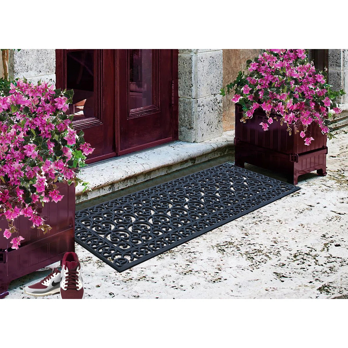 A1HC Large Outdoor Floor Door Mat, 24"X57", Natural Rubber Grill Drainable Design & Anti Fatigue Doormat