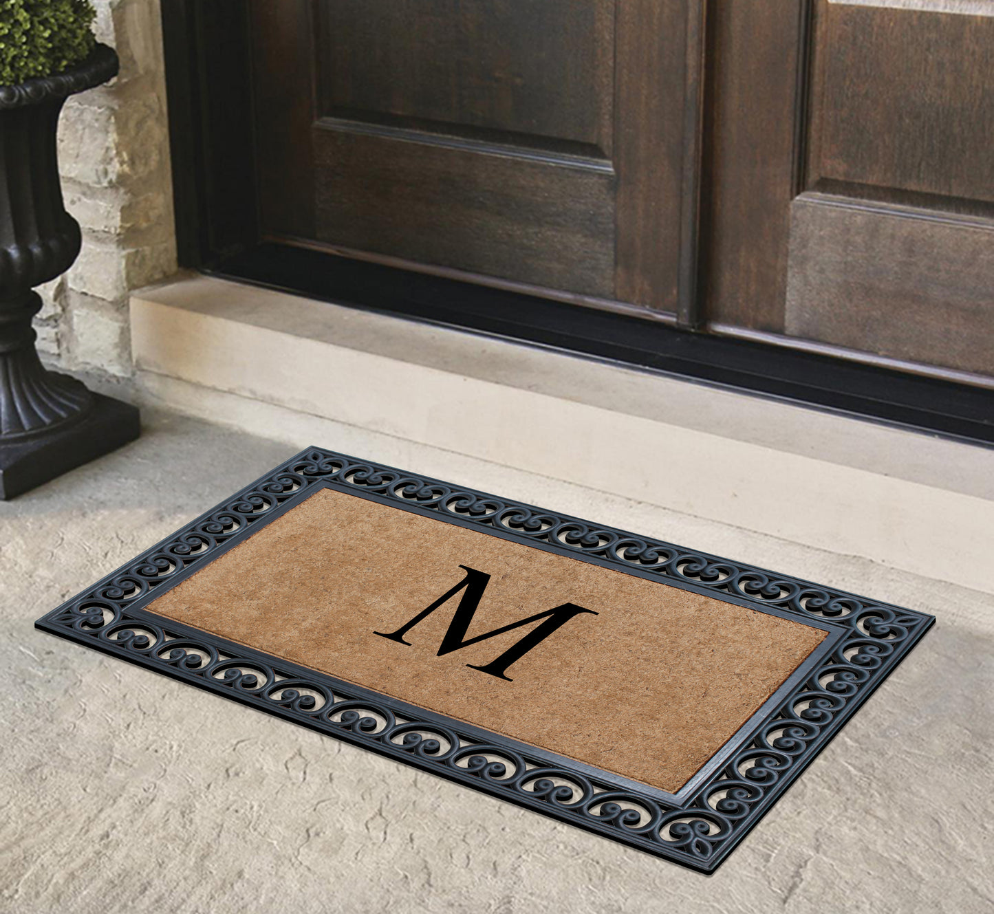 A1HC Natural Rubber & Coir 30x48, Monogrammed Doormat For Outdoor Entrance, Anti-Shed Treated Mat