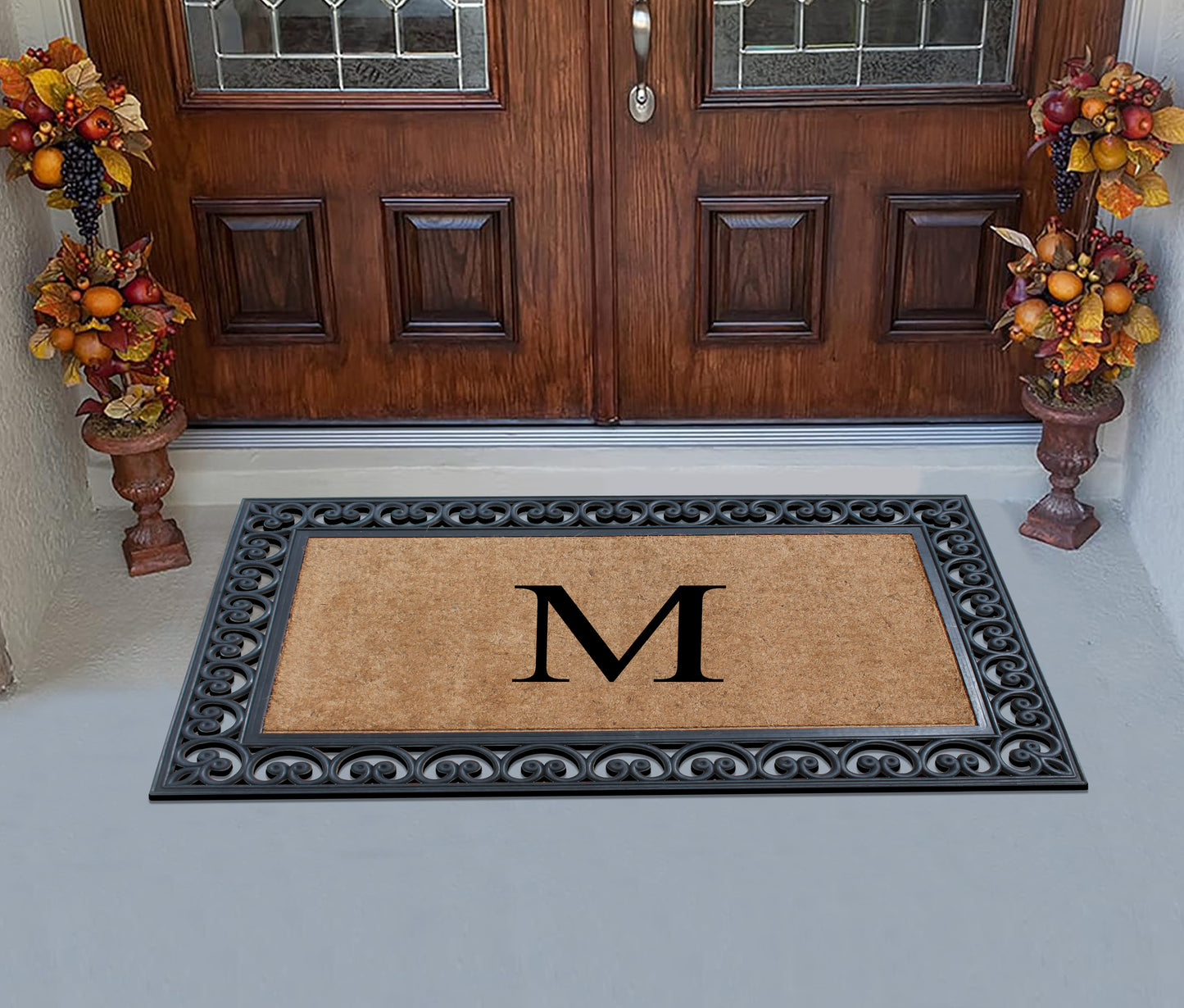 A1HC Natural Rubber & Coir 30x48, Monogrammed Doormat For Outdoor Entrance, Anti-Shed Treated Mat