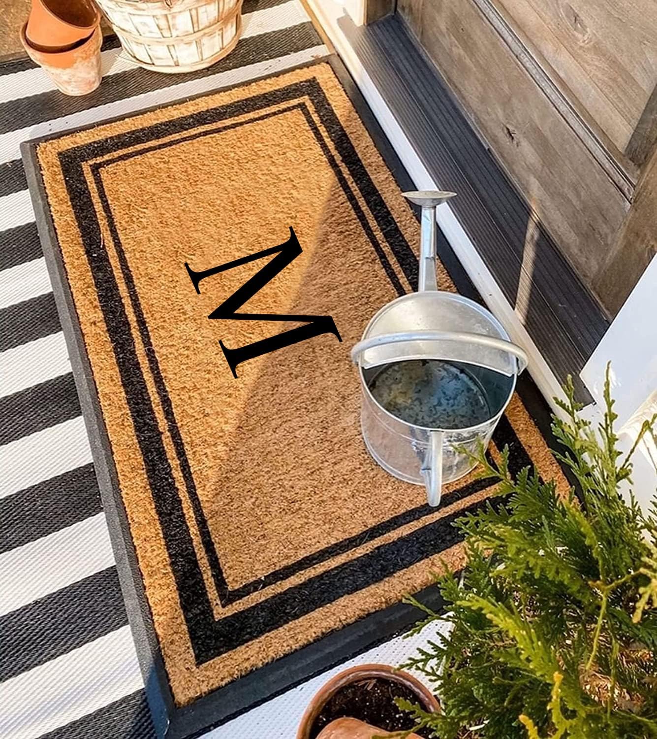 A1HC Natural Rubber Coir Outdoor Doormat 24x48 Monogrammed Anti-Shed Treated Durable Front Door Mat