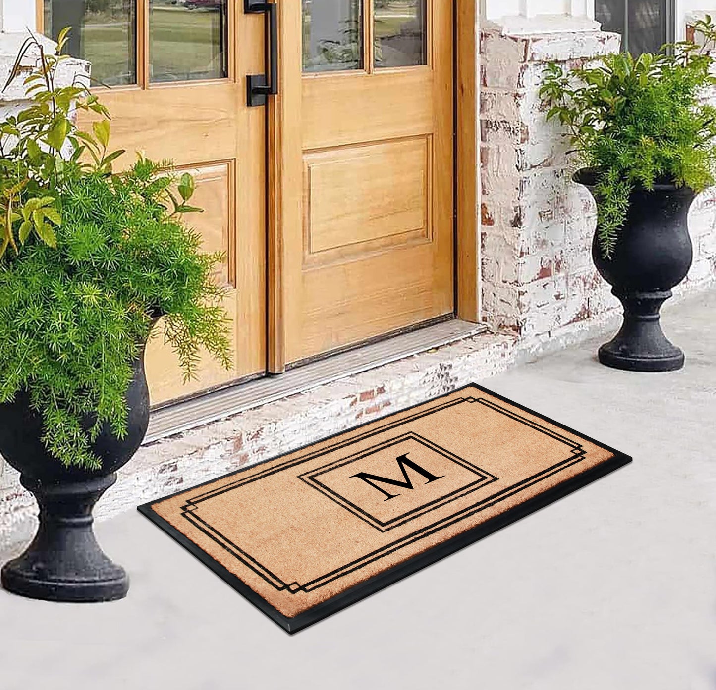 A1HC Natural Coir Monogrammed Heavy Duty Entrance Door Mat 24X48, Anti-Shed Treated Durable Doormat