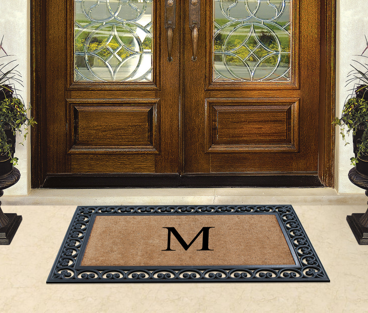 A1HC Natural Rubber & Coir 30x48, Monogrammed Doormat For Outdoor Entrance, Anti-Shed Treated Mat
