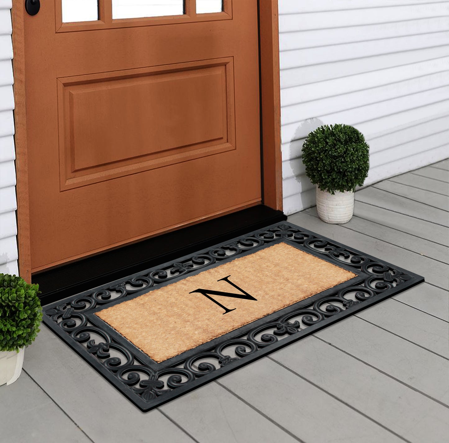 A1HC Natural Rubber & Coir 18x30, Monogrammed Doormat For Outdoor Entrance, Anti-Shed Treated Mat