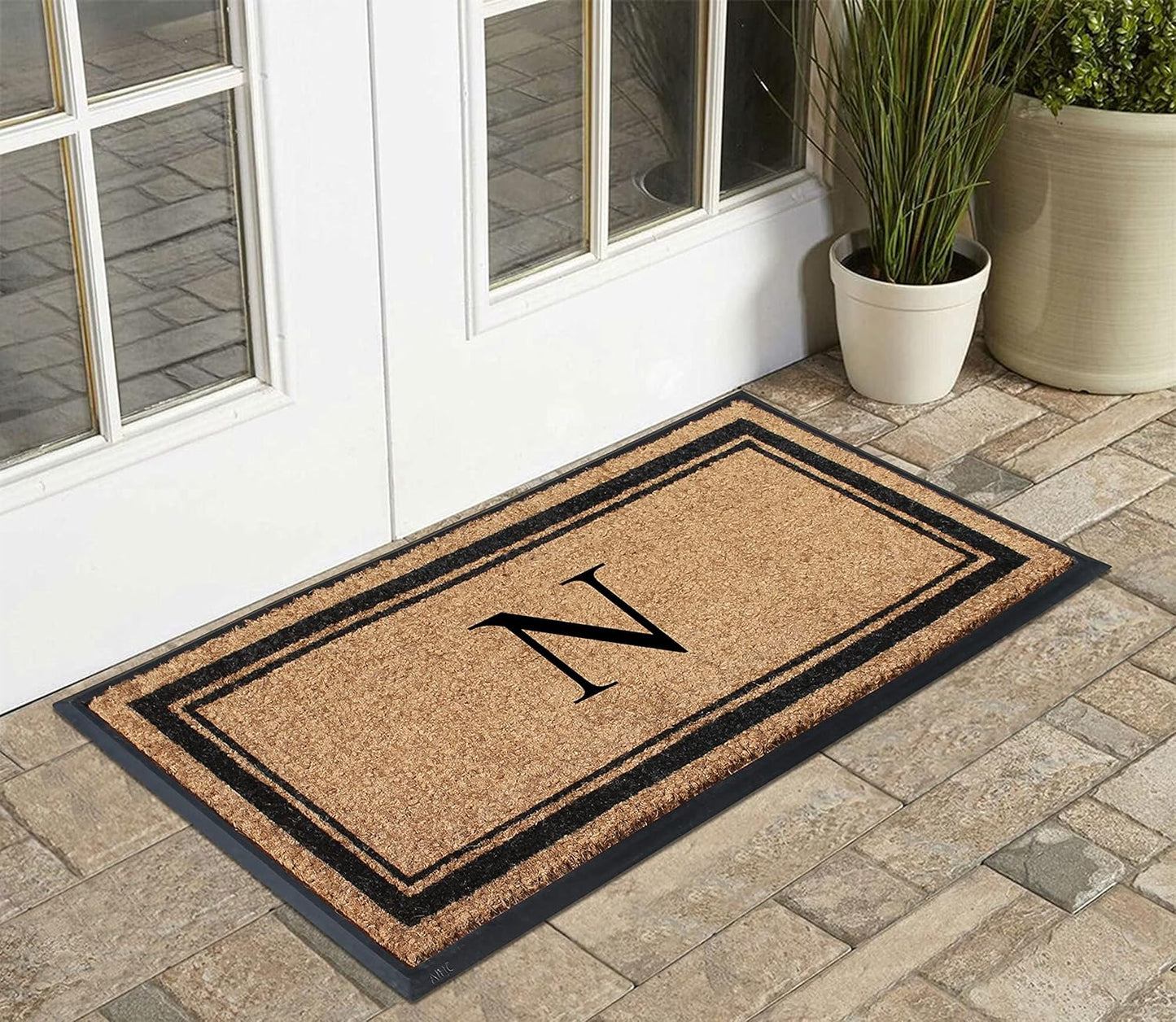 A1HC Natural Rubber Coir Outdoor Doormat 24x48 Monogrammed Anti-Shed Treated Durable Front Door Mat