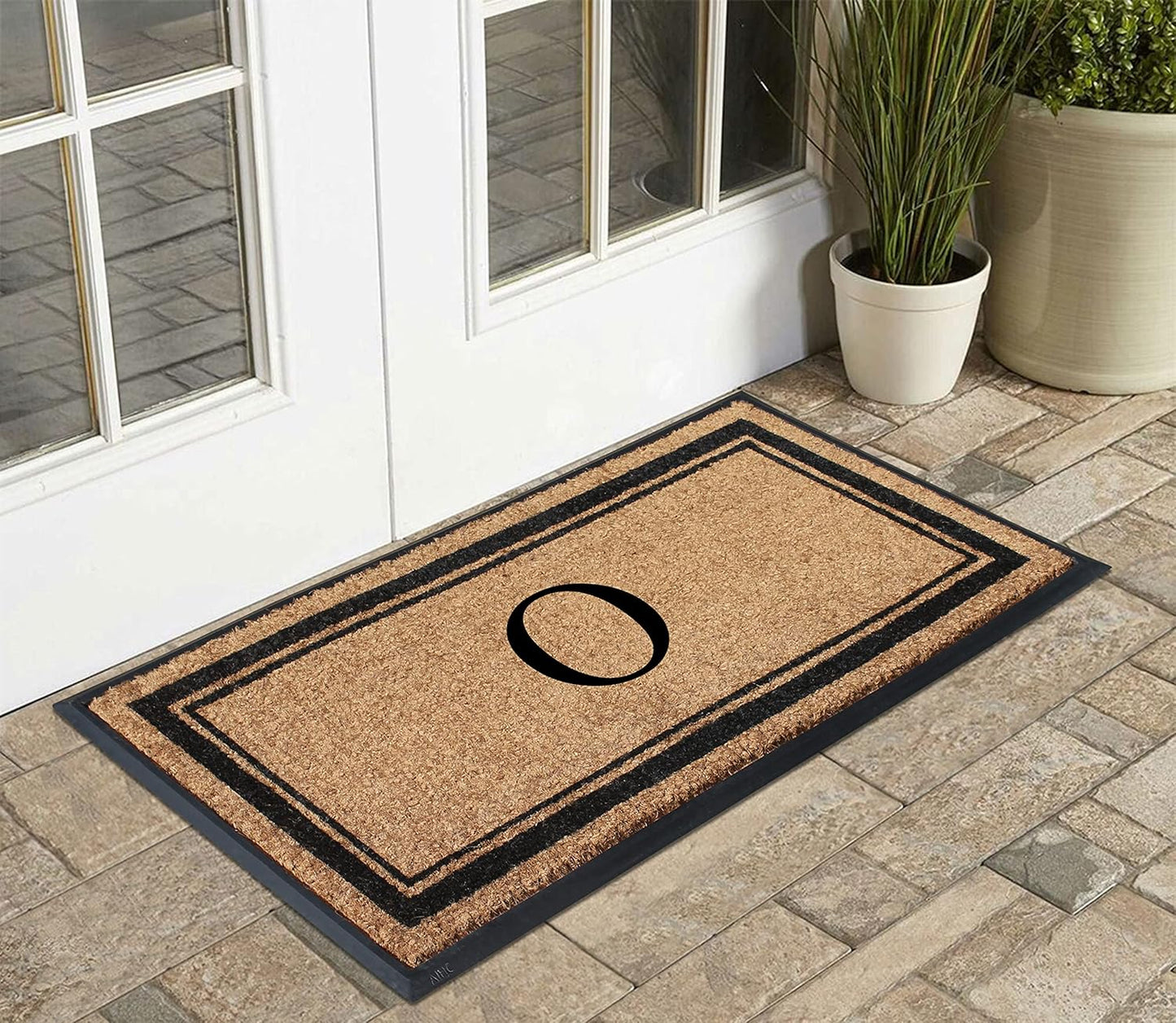 A1HC Natural Rubber Coir Outdoor Doormat 24x48 Monogrammed Anti-Shed Treated Durable Front Door Mat