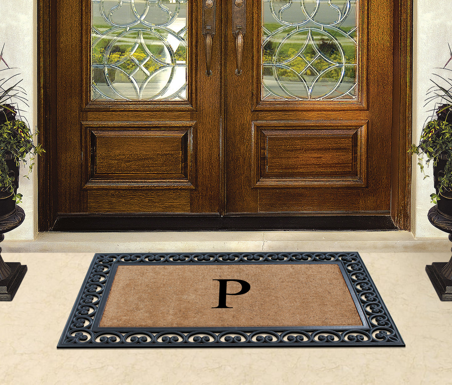A1HC Natural Rubber & Coir 30x48, Monogrammed Doormat For Outdoor Entrance, Anti-Shed Treated Mat