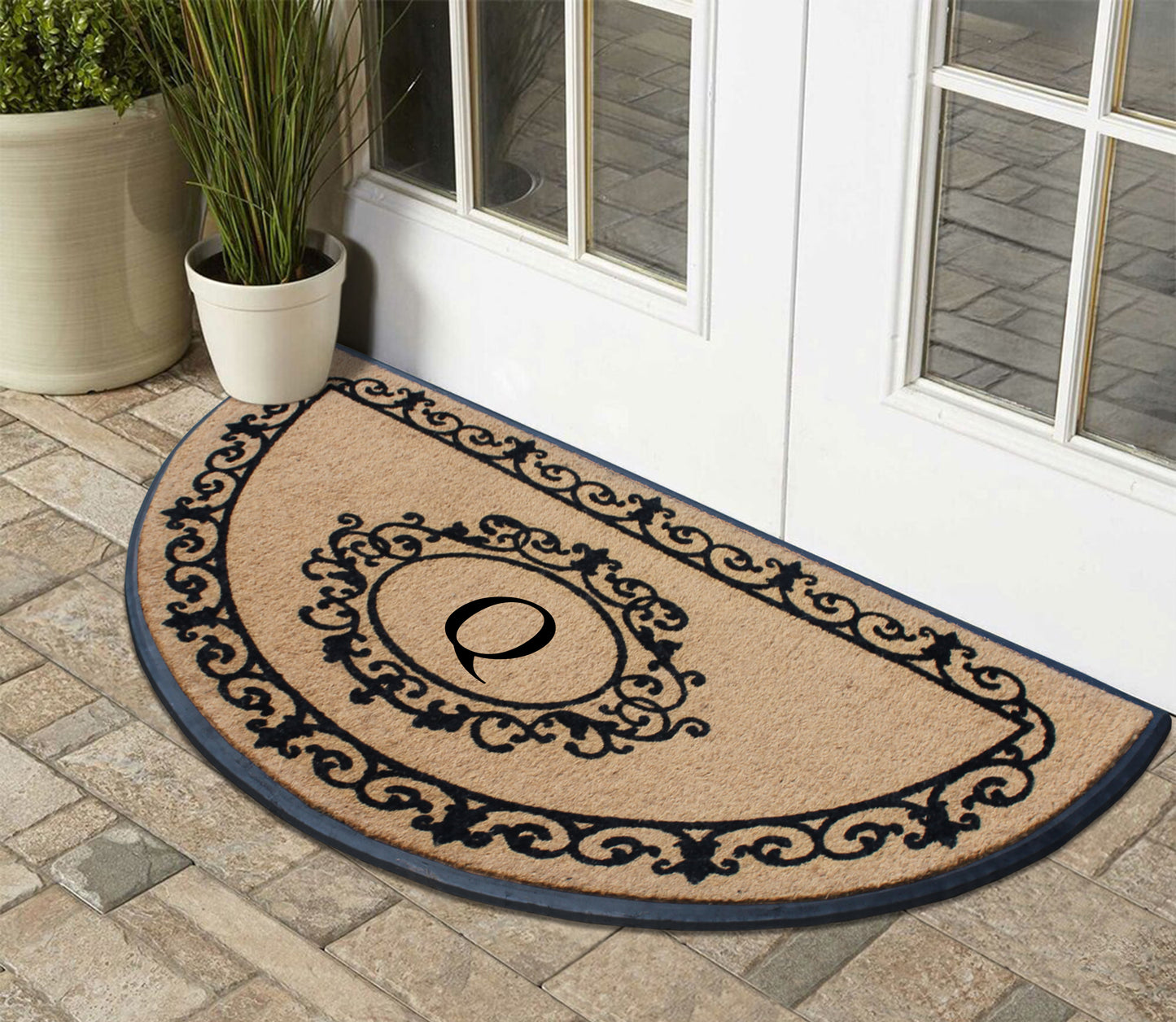 A1HC Natural Coir & Rubber Hand Flocked Large Monogrammed Thick Door Mat 36"x72" Entrance Doormats