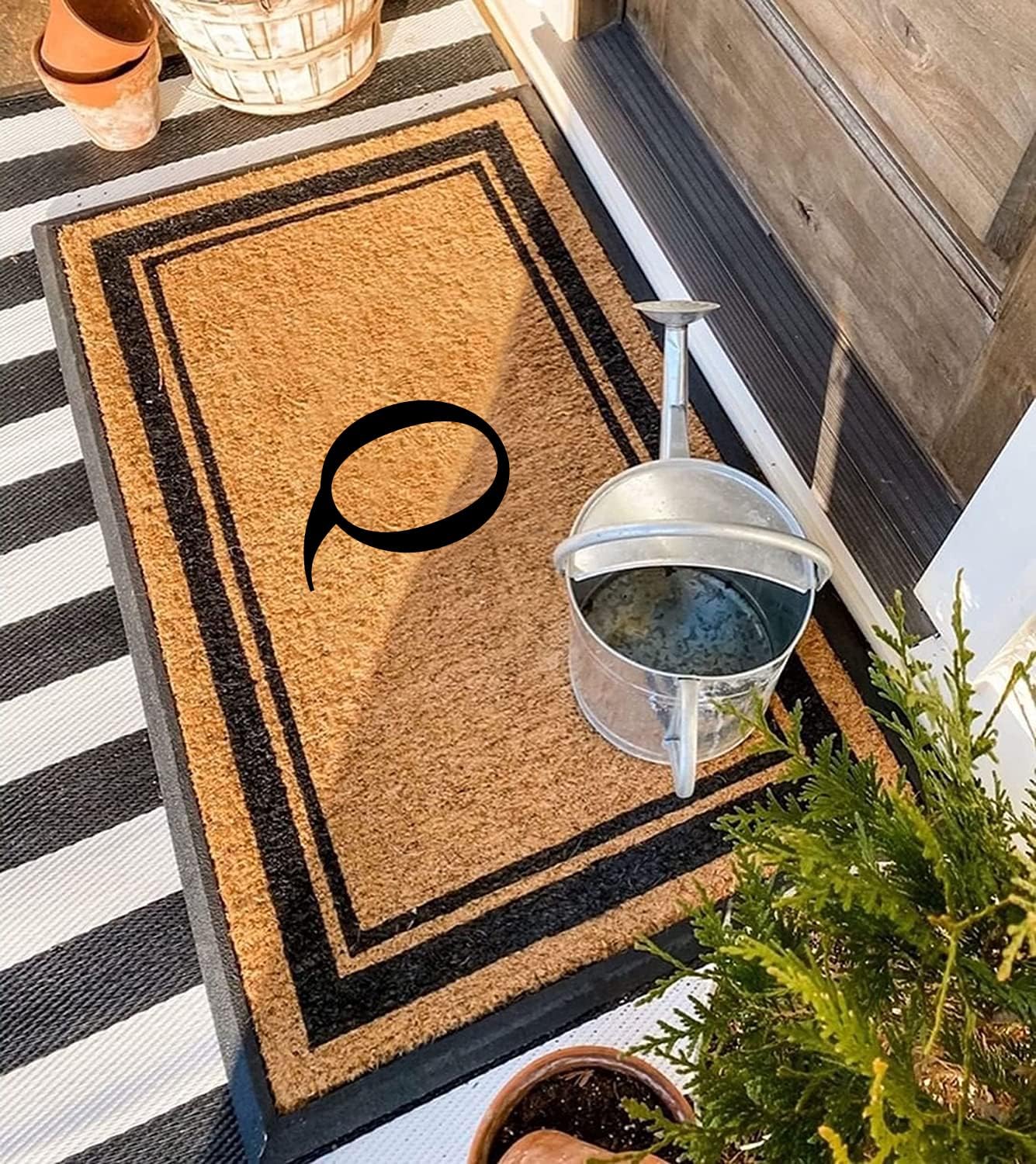 A1HC Natural Rubber Coir Outdoor Doormat 24x48 Monogrammed Anti-Shed Treated Durable Front Door Mat