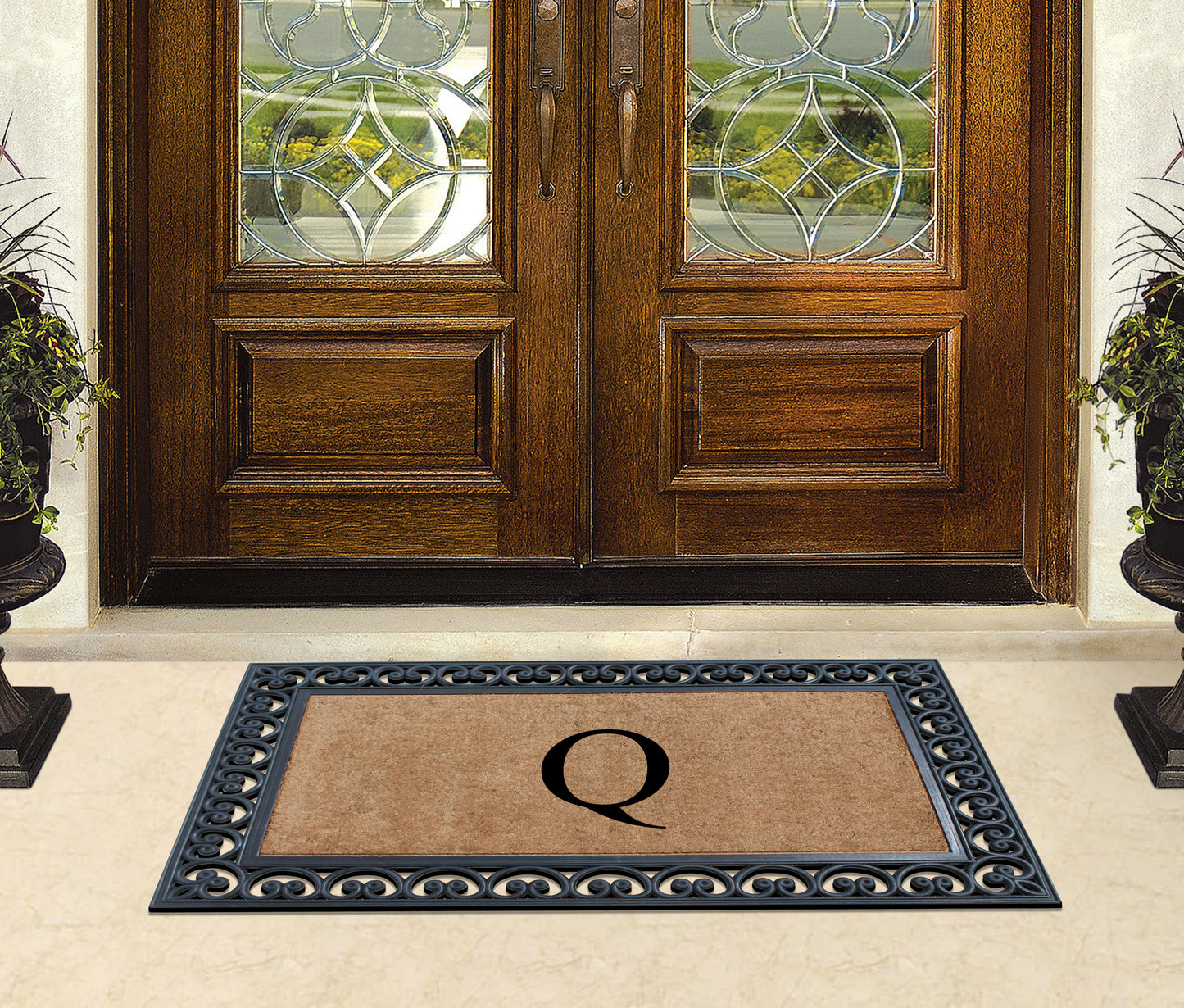 A1HC Natural Rubber & Coir 30x48, Monogrammed Doormat For Outdoor Entrance, Anti-Shed Treated Mat