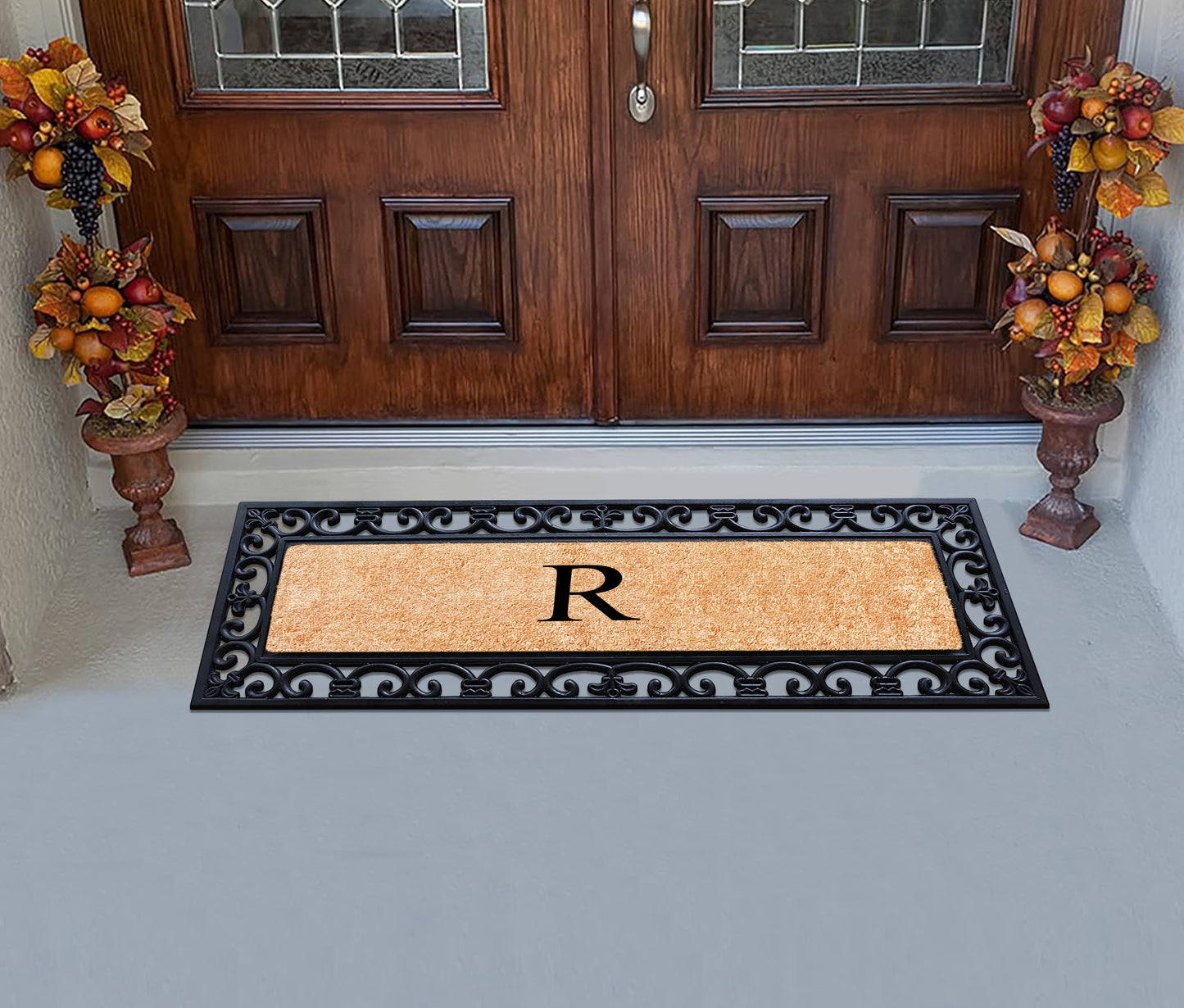 A1HC Rubber Coir Doormat For Outdoor Entrance, Anti-Shed Treated Front Door Mat 18x48, Monogrammed