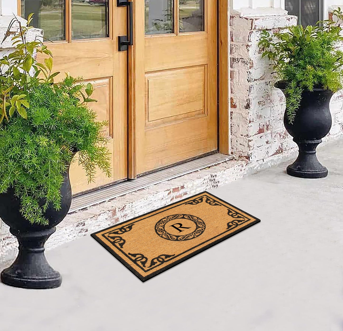 A1HC Natural Coir Door Mat 24x39, Anti-Shed Treated Durable Doormat for Outdoor Entrance Monogrammed