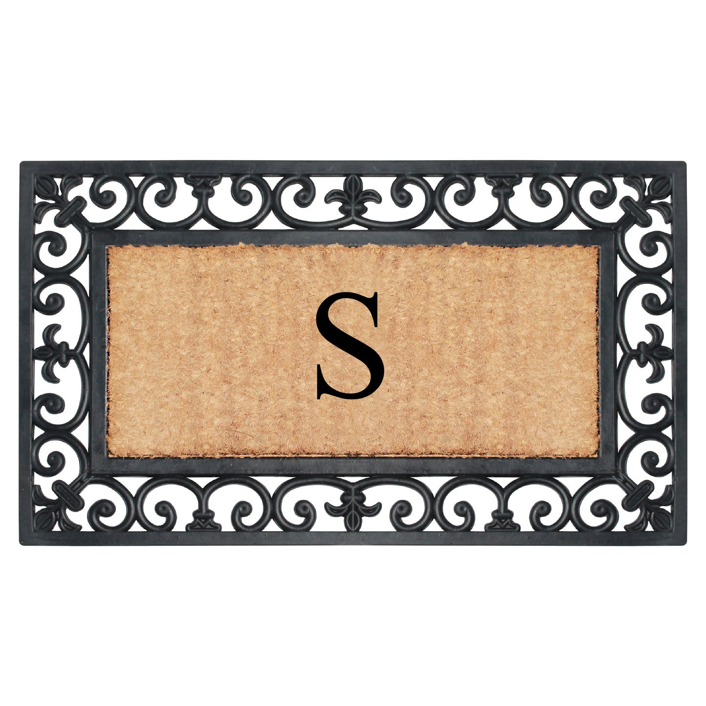 A1HC Natural Rubber & Coir 18x30, Monogrammed Doormat For Outdoor Entrance, Anti-Shed Treated Mat