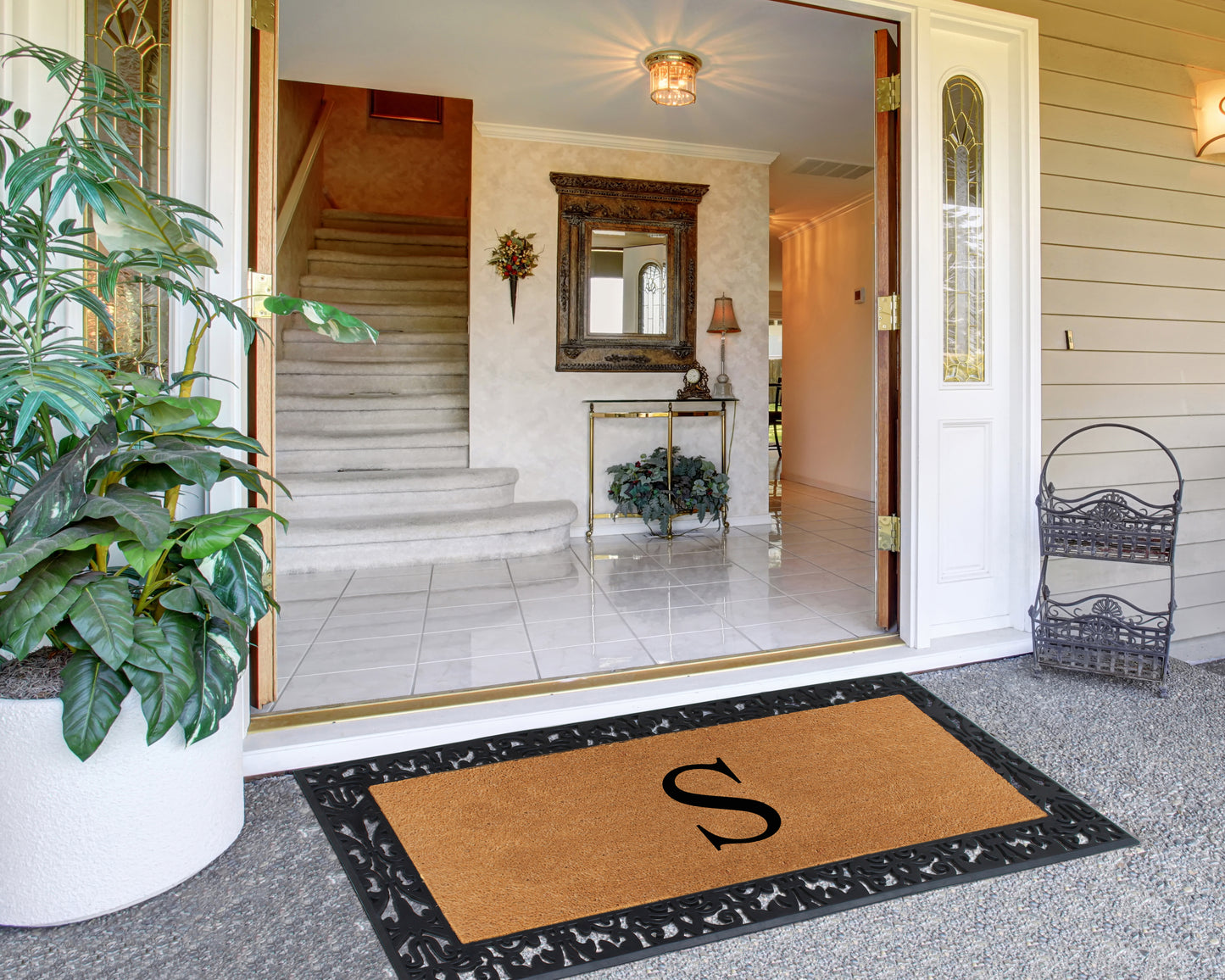 A1HC Natural Coir Monogrammed Outdoor Entrance Door Mat 30X60, Anti-Shed Treated Durable Doormat