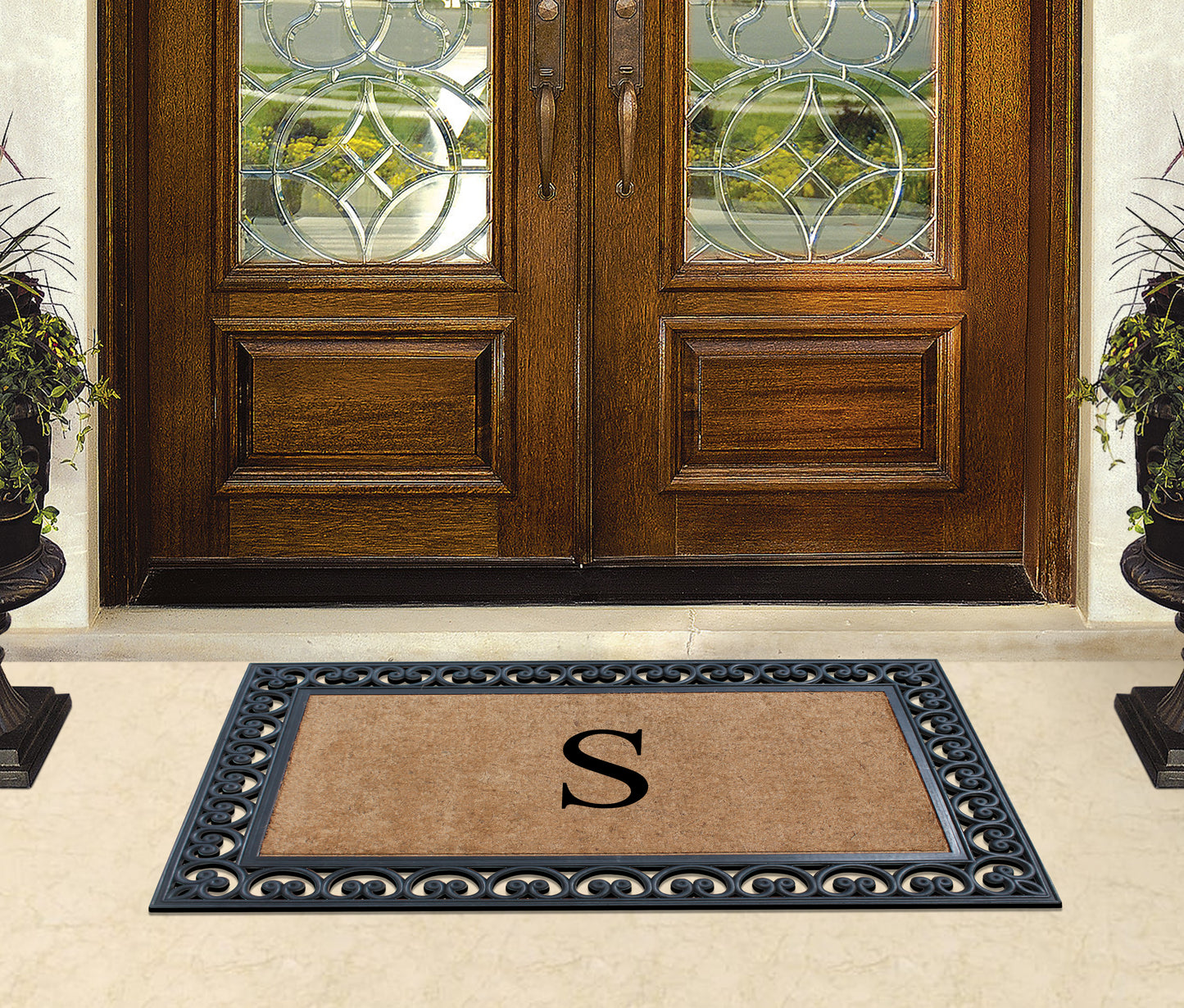 A1HC Natural Rubber & Coir 30x48, Monogrammed Doormat For Outdoor Entrance, Anti-Shed Treated Mat