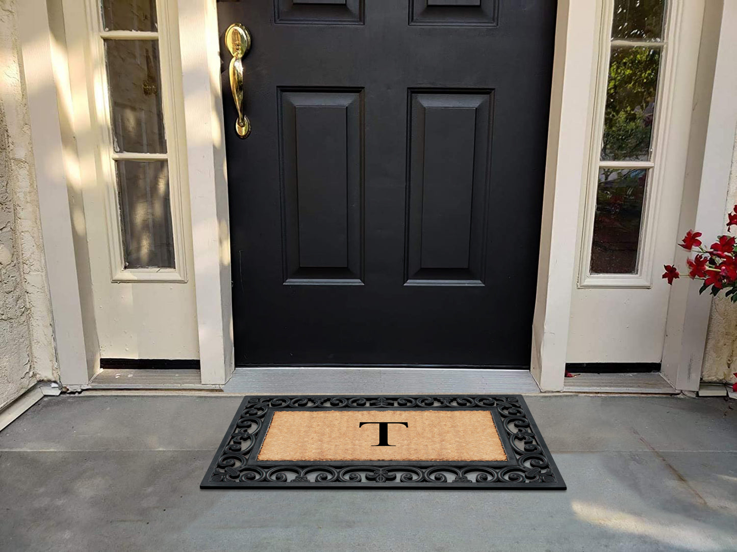 A1HC Natural Rubber & Coir 18x30, Monogrammed Doormat For Outdoor Entrance, Anti-Shed Treated Mat