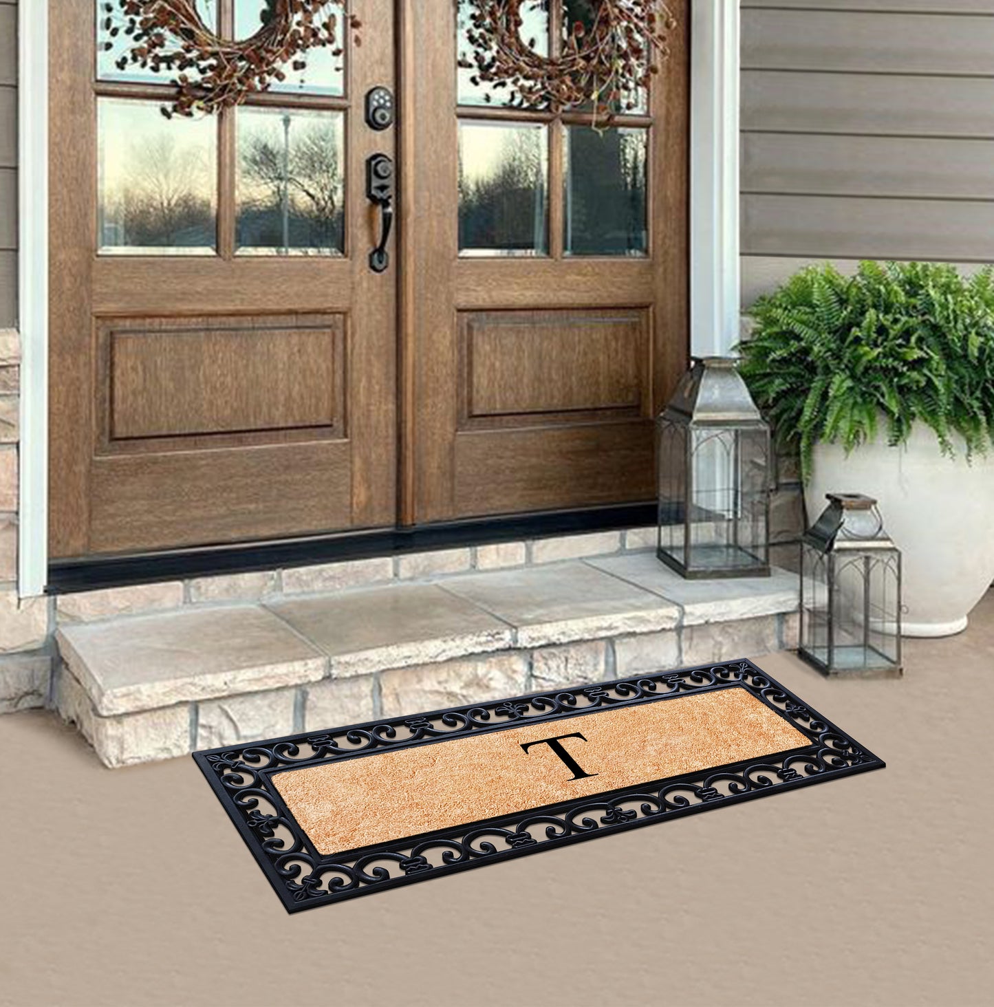 A1HC Rubber Coir Doormat For Outdoor Entrance, Anti-Shed Treated Front Door Mat 18x48, Monogrammed