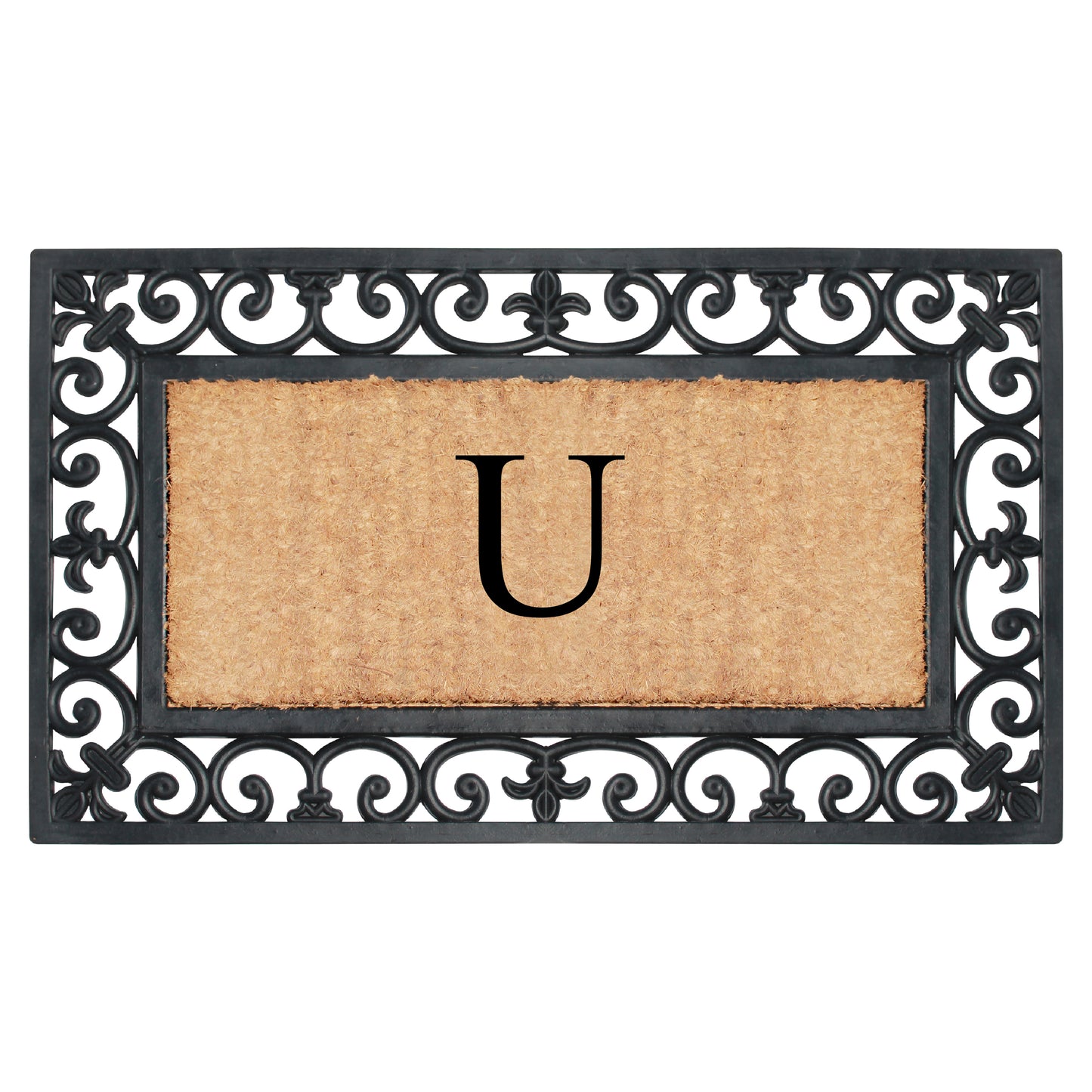 A1HC Natural Rubber & Coir 18x30, Monogrammed Doormat For Outdoor Entrance, Anti-Shed Treated Mat