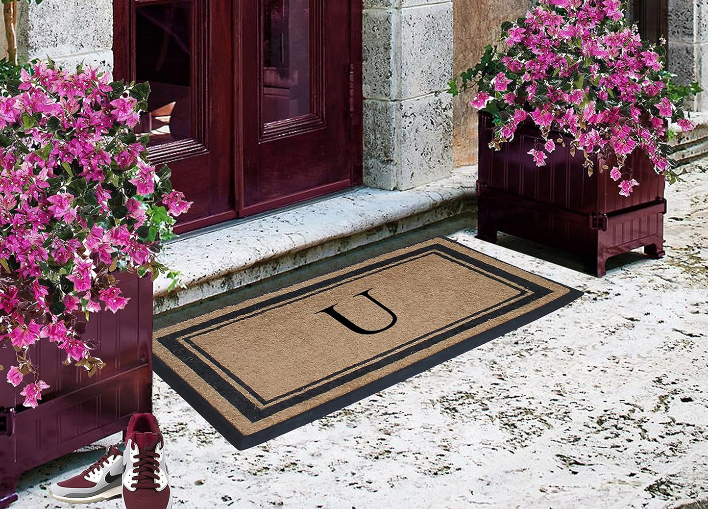 A1HC Natural Rubber Coir Outdoor Doormat 24x48 Monogrammed Anti-Shed Treated Durable Front Door Mat