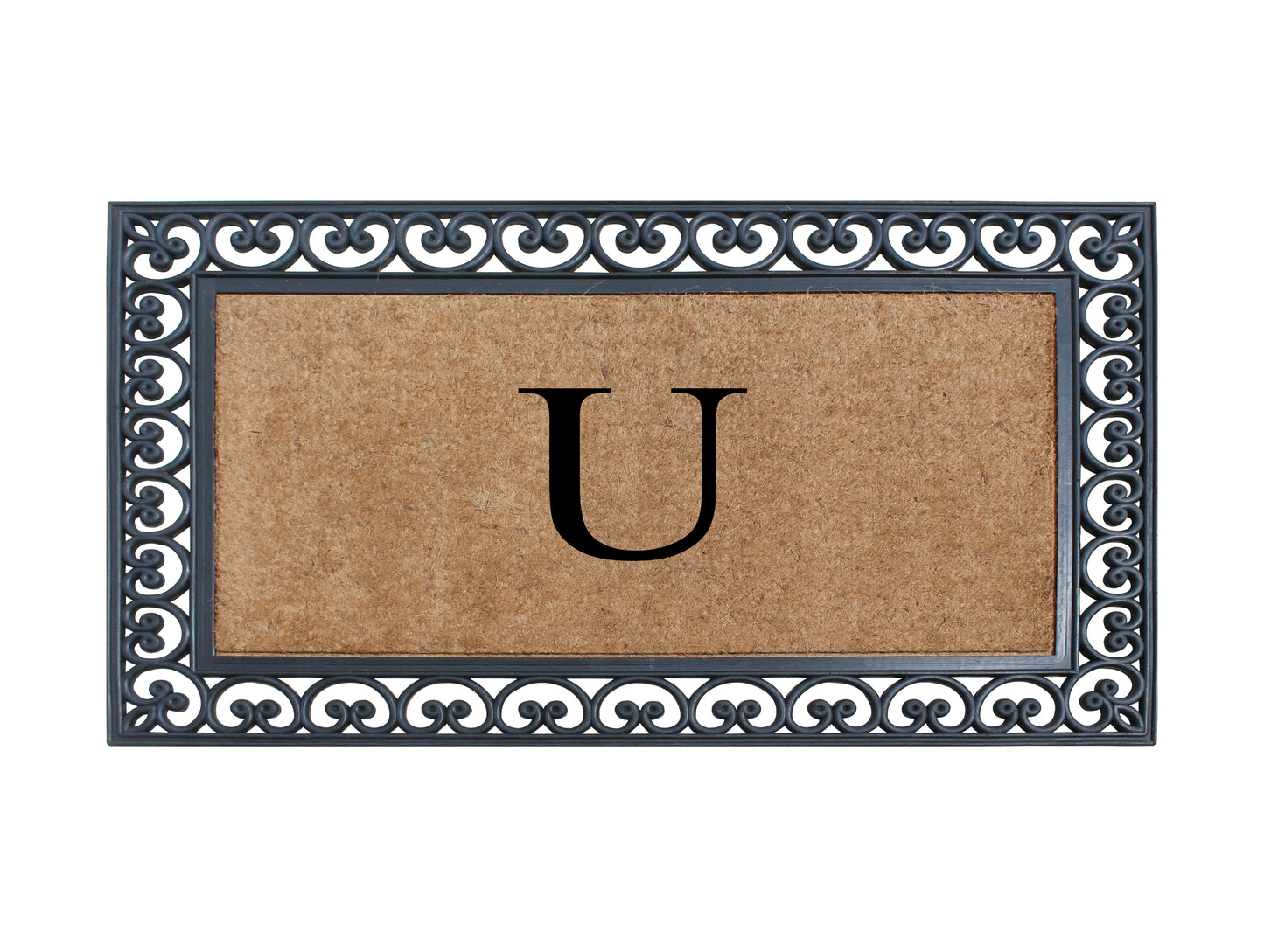 A1HC Natural Rubber & Coir 30x48, Monogrammed Doormat For Outdoor Entrance, Anti-Shed Treated Mat