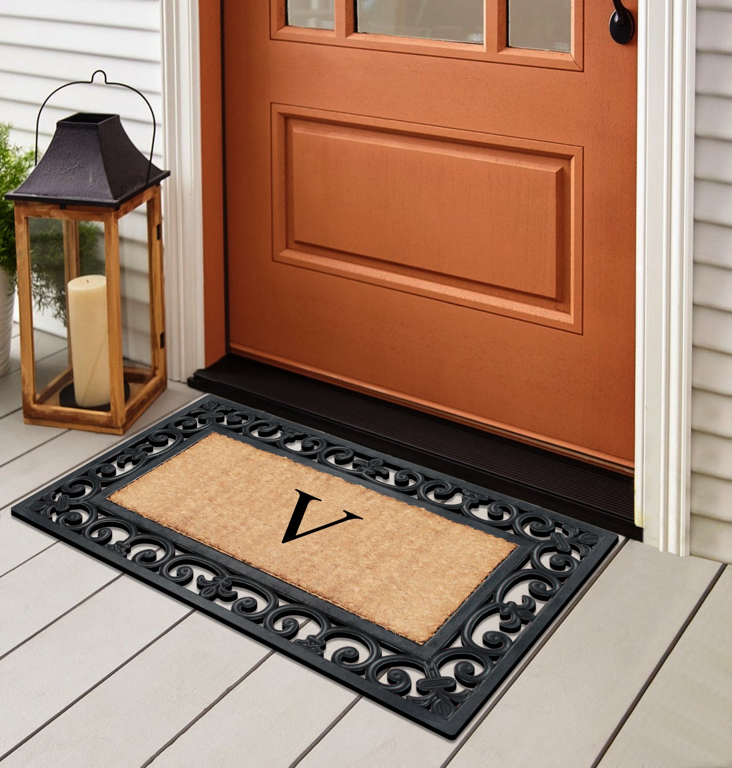 A1HC Natural Rubber & Coir 18x30, Monogrammed Doormat For Outdoor Entrance, Anti-Shed Treated Mat