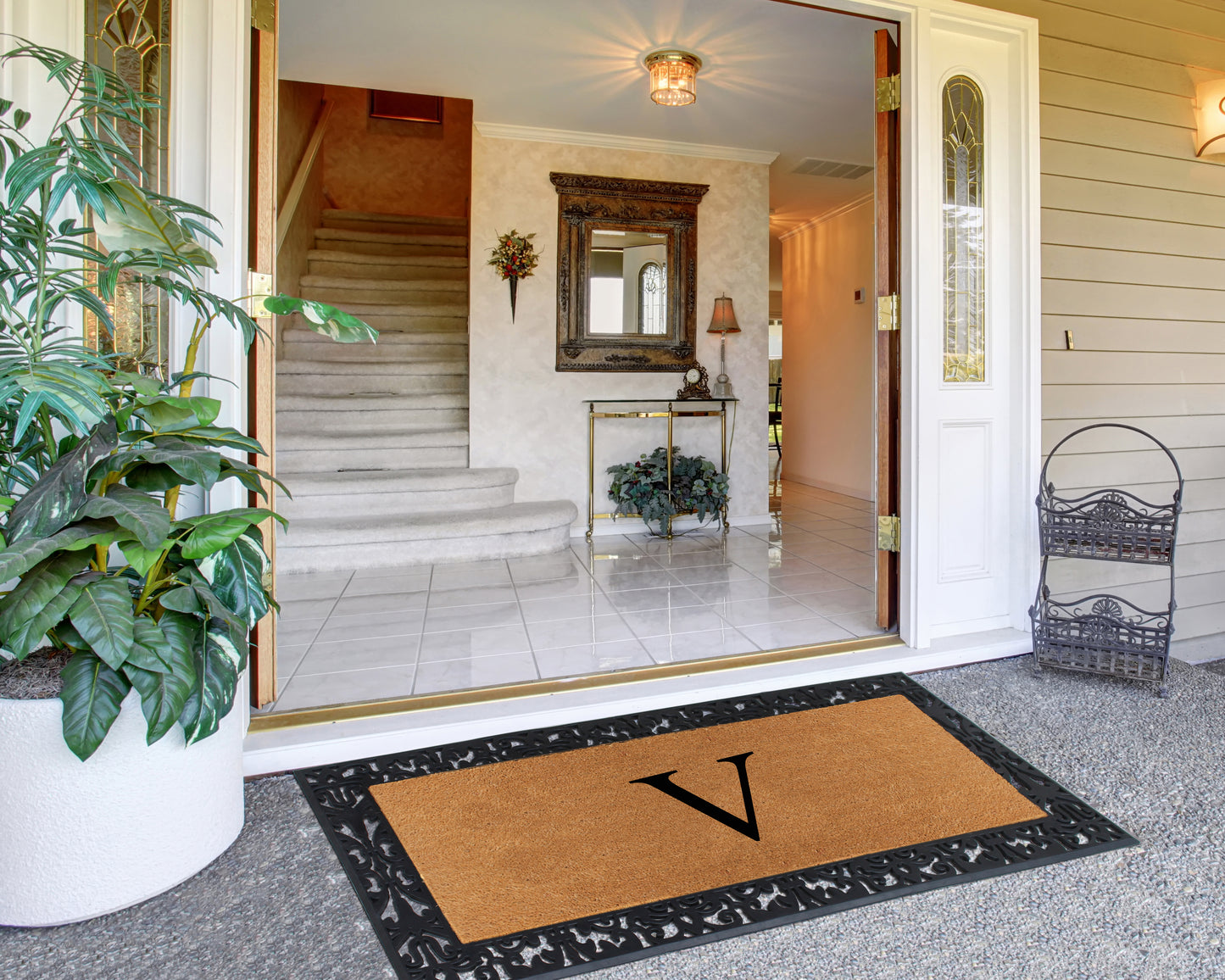 A1HC Natural Coir Monogrammed Outdoor Entrance Door Mat 30X60, Anti-Shed Treated Durable Doormat