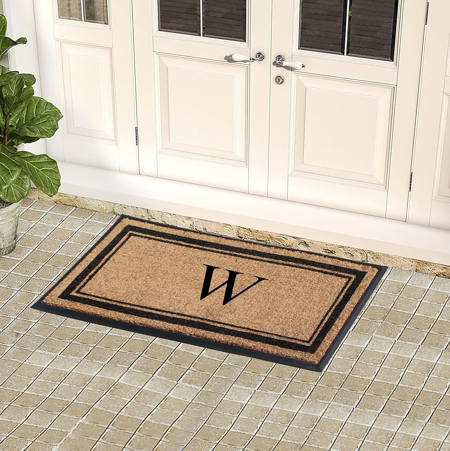 A1HC Natural Rubber Coir Outdoor Doormat 24x48 Monogrammed Anti-Shed Treated Durable Front Door Mat