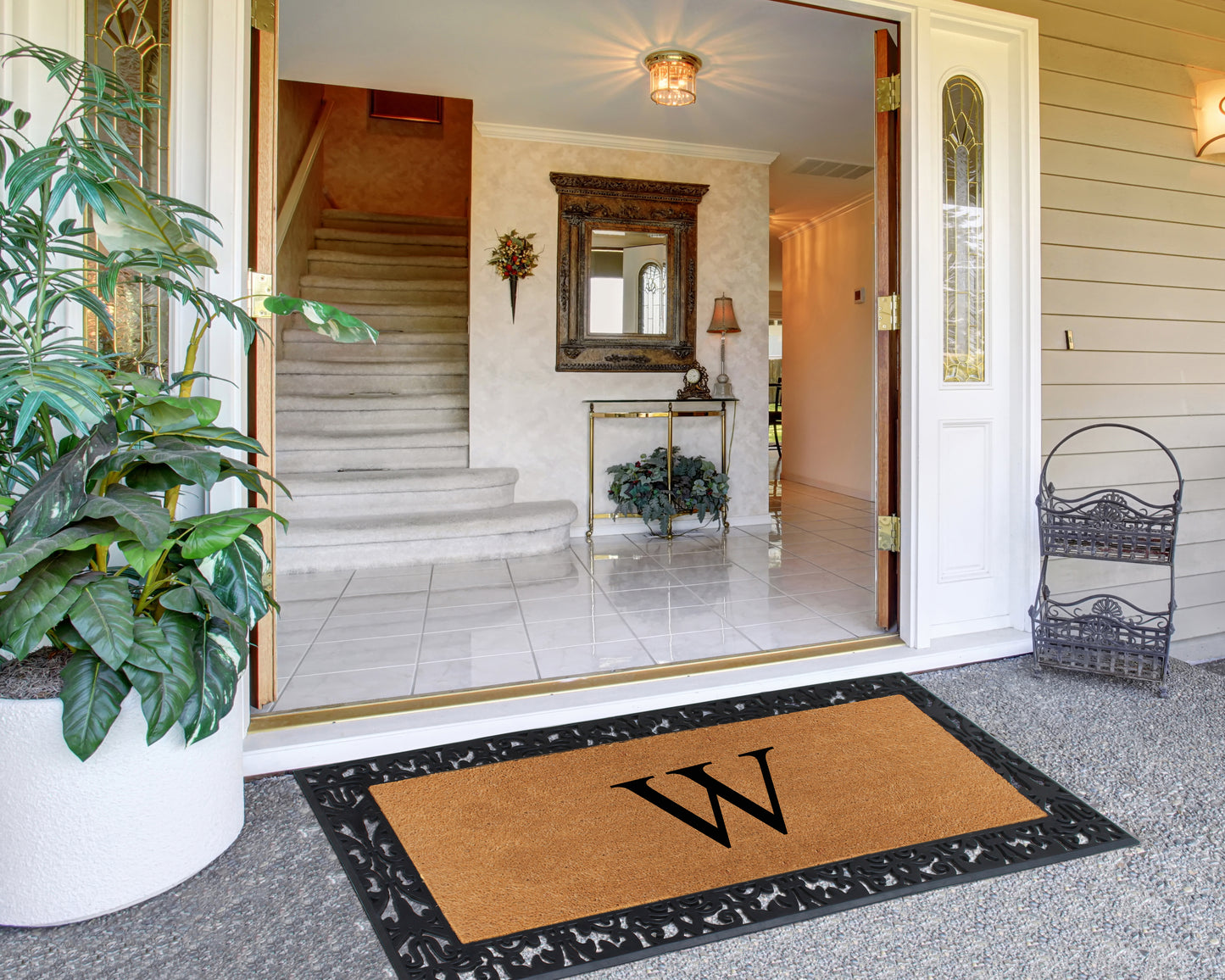 A1HC Natural Coir Monogrammed Outdoor Entrance Door Mat 30X60, Anti-Shed Treated Durable Doormat
