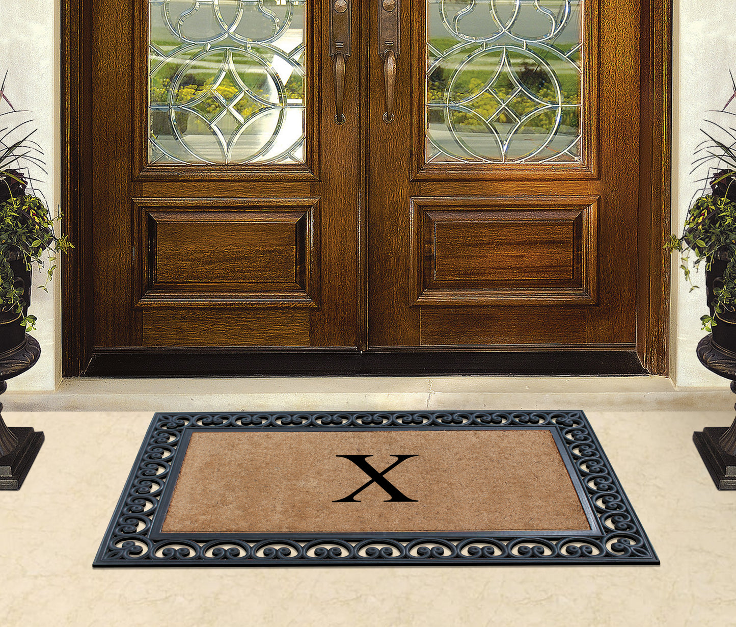A1HC Natural Rubber & Coir 30x48, Monogrammed Doormat For Outdoor Entrance, Anti-Shed Treated Mat