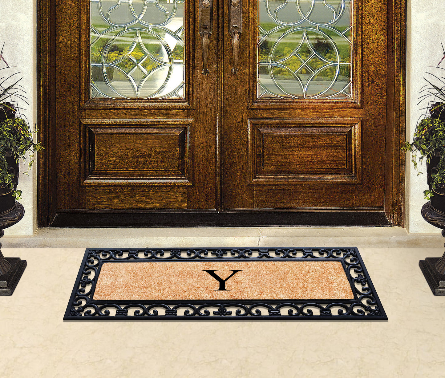 A1HC Rubber Coir Doormat For Outdoor Entrance, Anti-Shed Treated Front Door Mat 18x48, Monogrammed