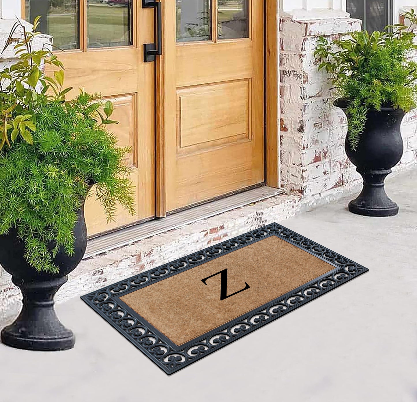 A1HC Natural Rubber & Coir 30x48, Monogrammed Doormat For Outdoor Entrance, Anti-Shed Treated Mat