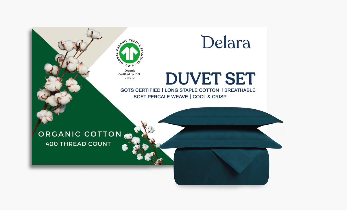 Delara GOTS Certified 100% Organic Cotton Percale Duvet Cover Set and Sham 400TC, Ultra Soft, Smooth & Breathable
