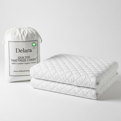 Delara 100% Organic Cotton Quilted Mattress Protector, GOTS Certified, 400 TC, Plush 0.25" Padding, Deep Pocket up to 18", Machine Washable