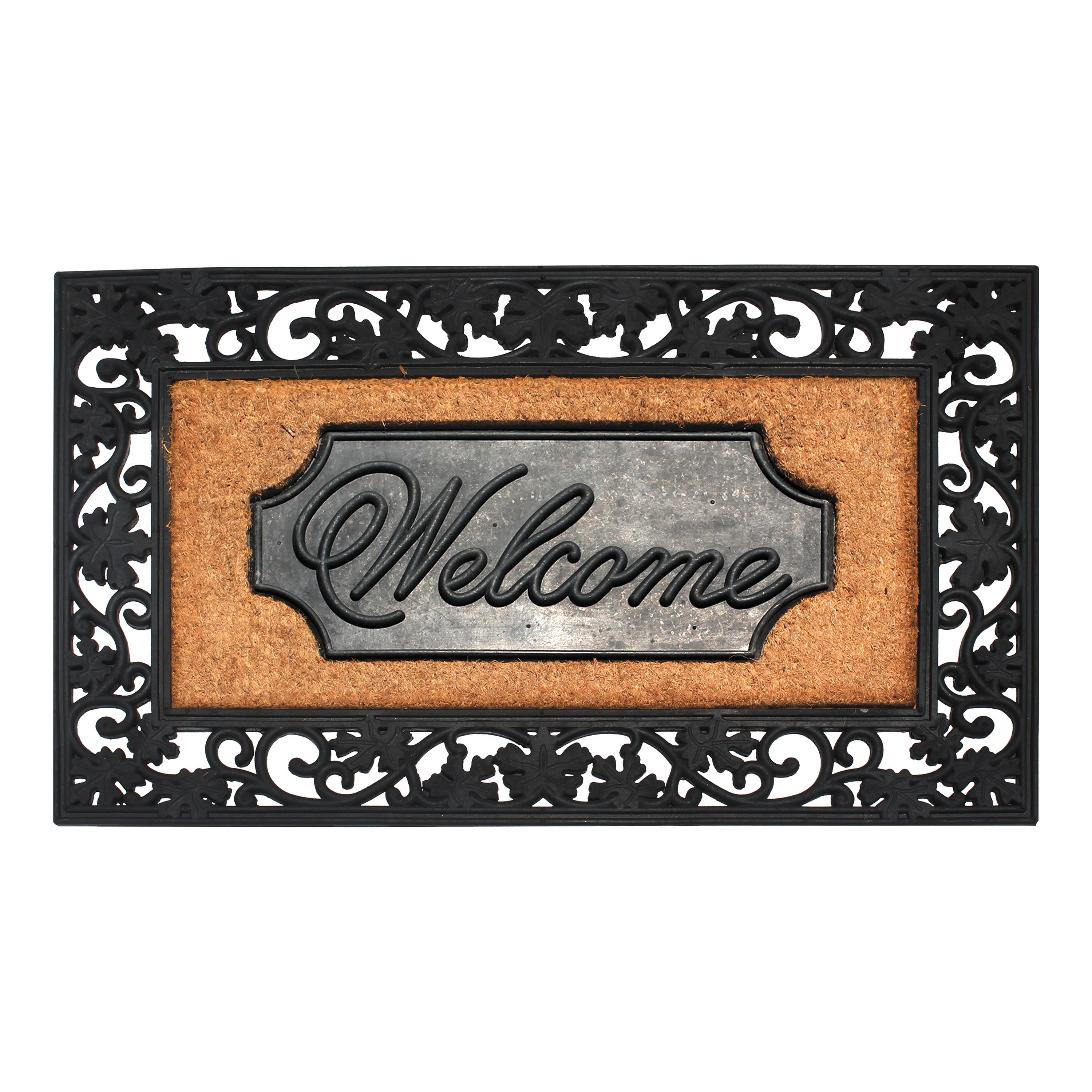 rubber coir door mat welcome plaque outdoor entryway