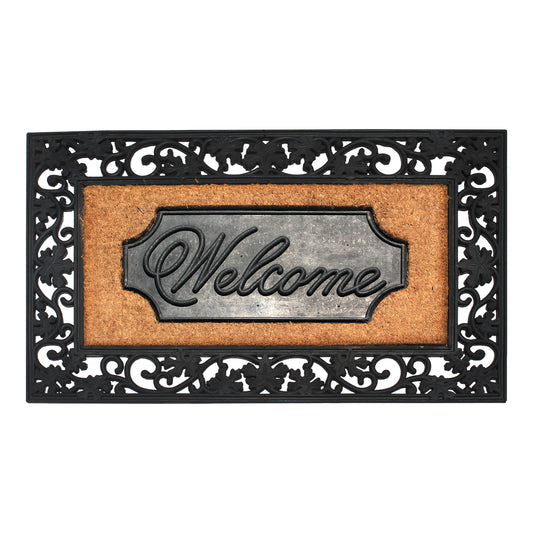 rubber coir door mat welcome plaque outdoor entryway