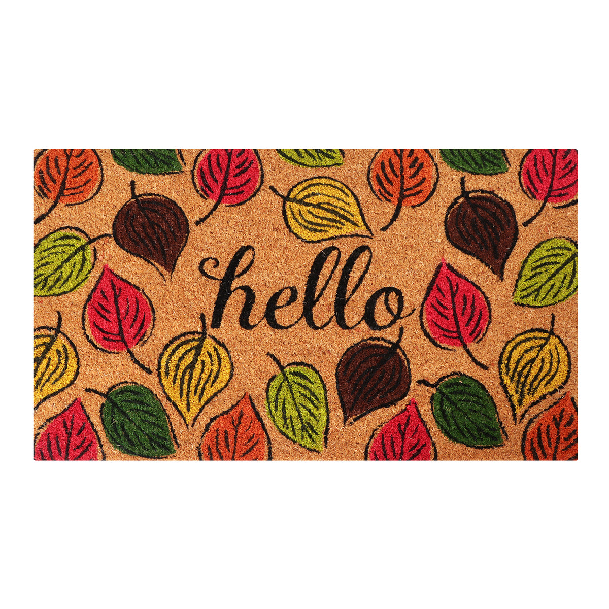 A1HC Natural Coco Coir Door Mat Hello Autumn Leaves Doormat with Heavy Duty Non-Slip PVC Backing - 18" x 30" - Easy to Clean, Welcome Mat for Home, Low-Profile Durable Doormat