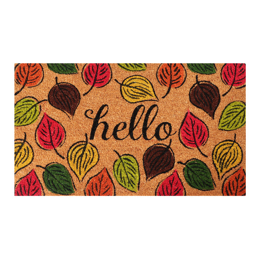 Hello Autumn Leaves Coir Doormat 18x30